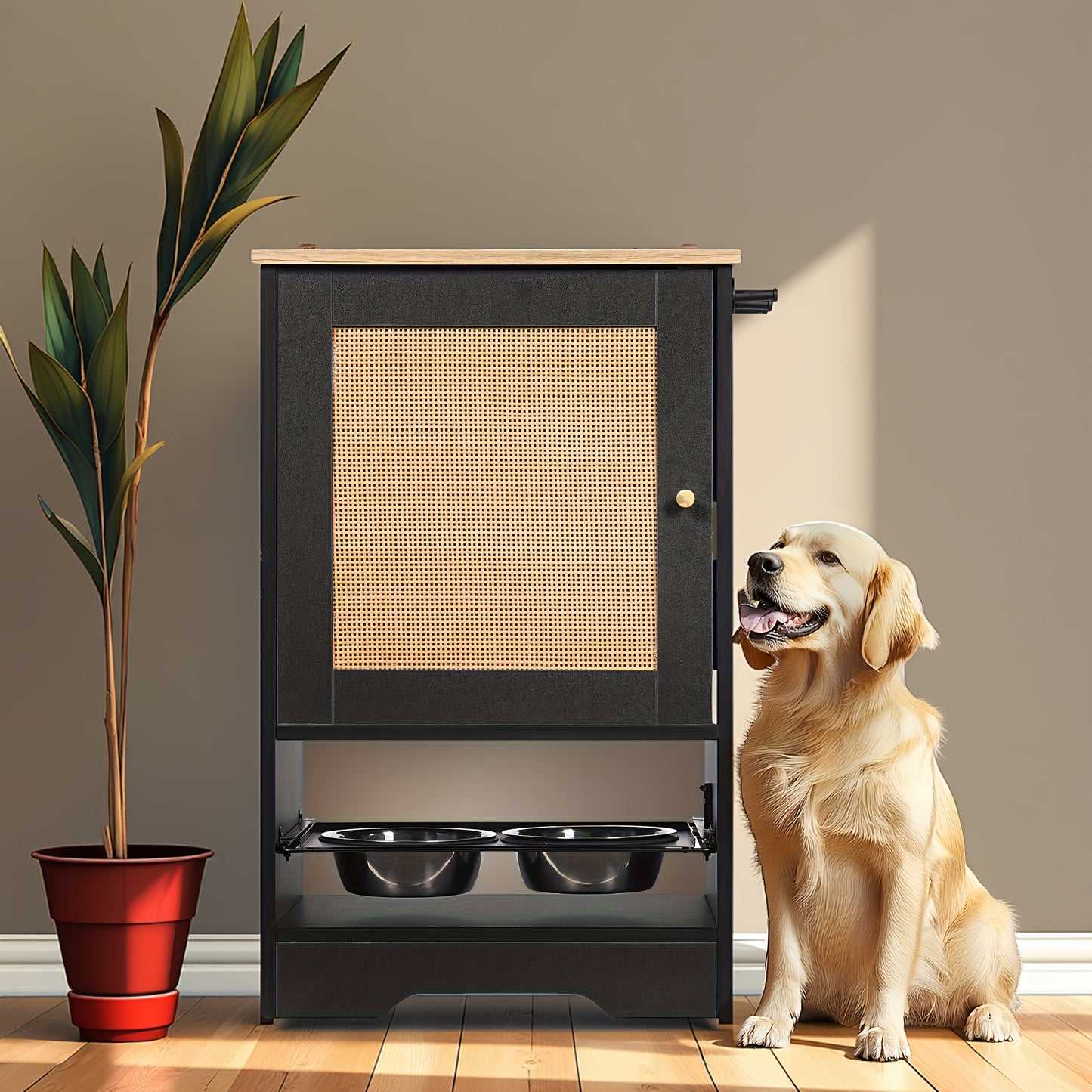 All In One Pet Feeding Station With Storage Cabinet