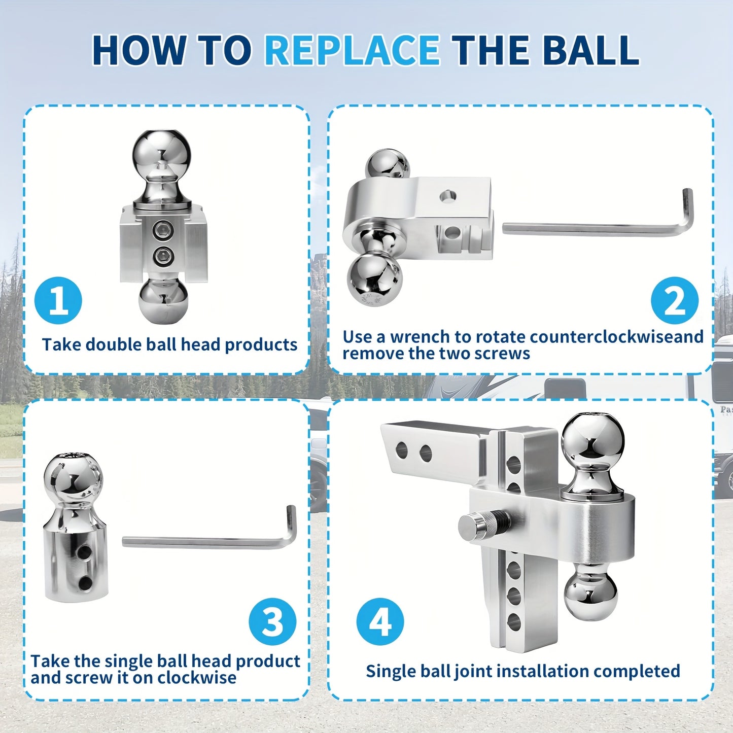 Heavy Duty Adjustable Drop Hitch with Tri-Ball and Anti-Theft