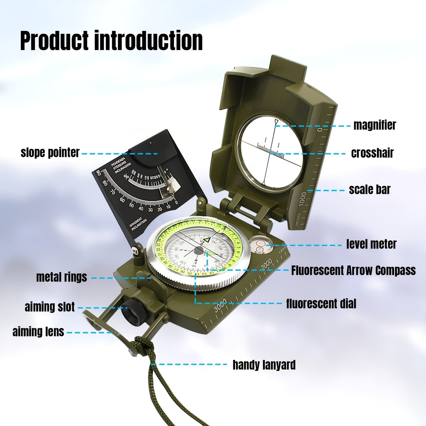 Luminous Dial Waterproof Military Compass Antifog For Hiking