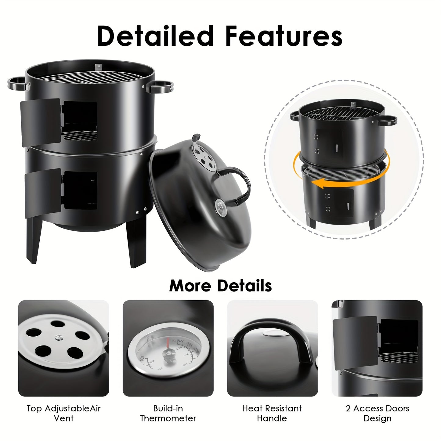 Charcoal Smoker Grill With Temperature Control And Griddle