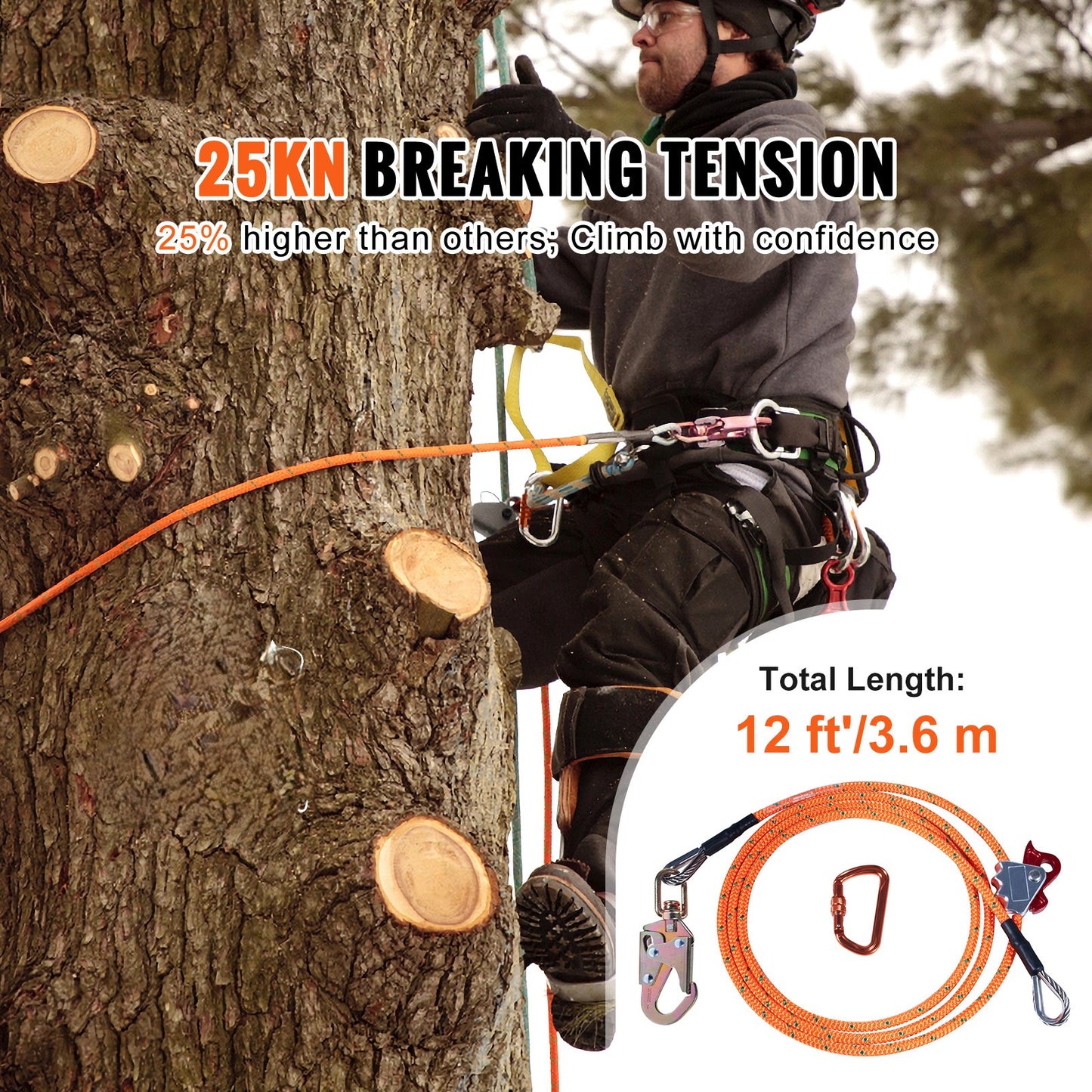 Steel Core Arborist Flipline With Snap Hook And Carabiner