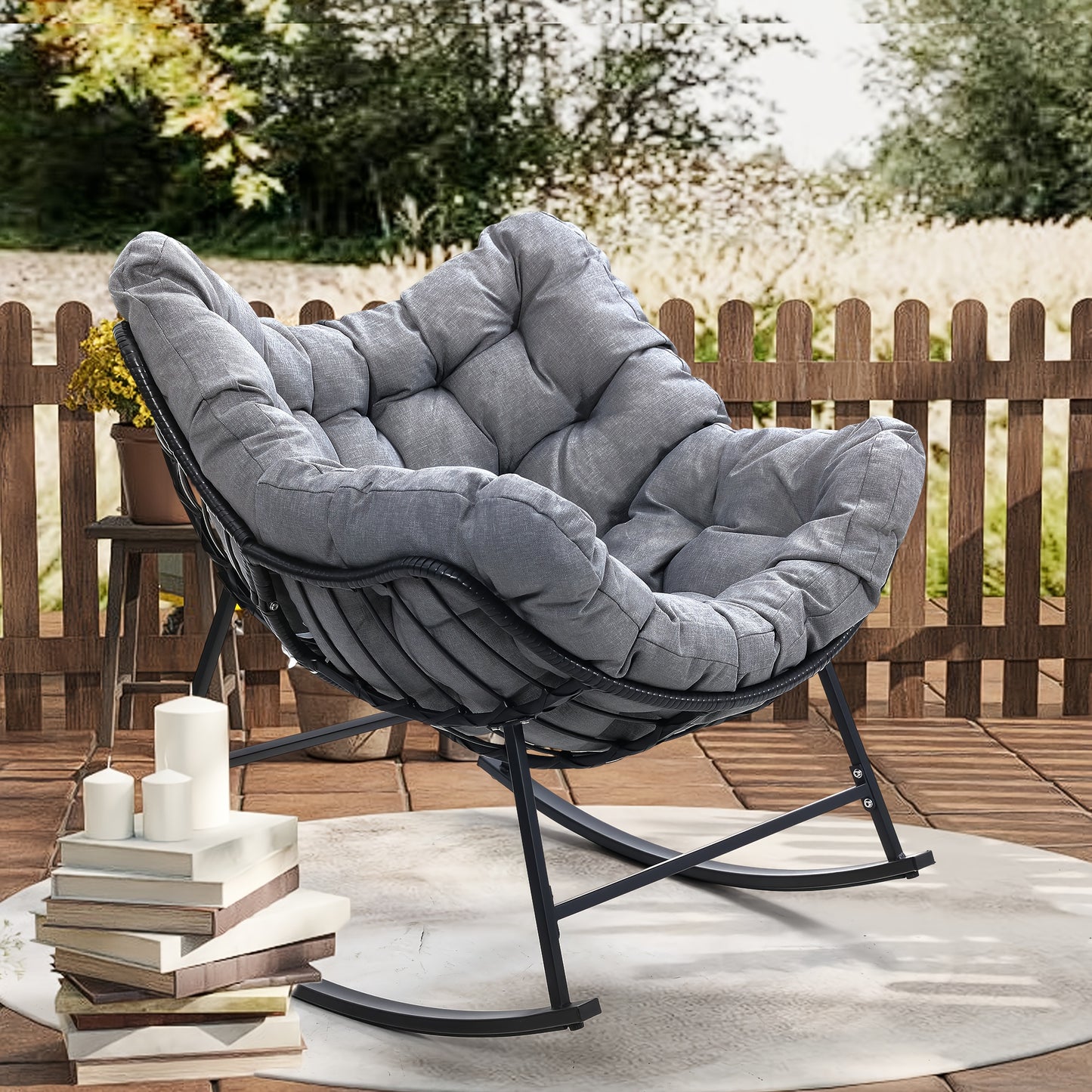 KROFEM Modern Egg Style Papasan Wicker Rocker Cushion