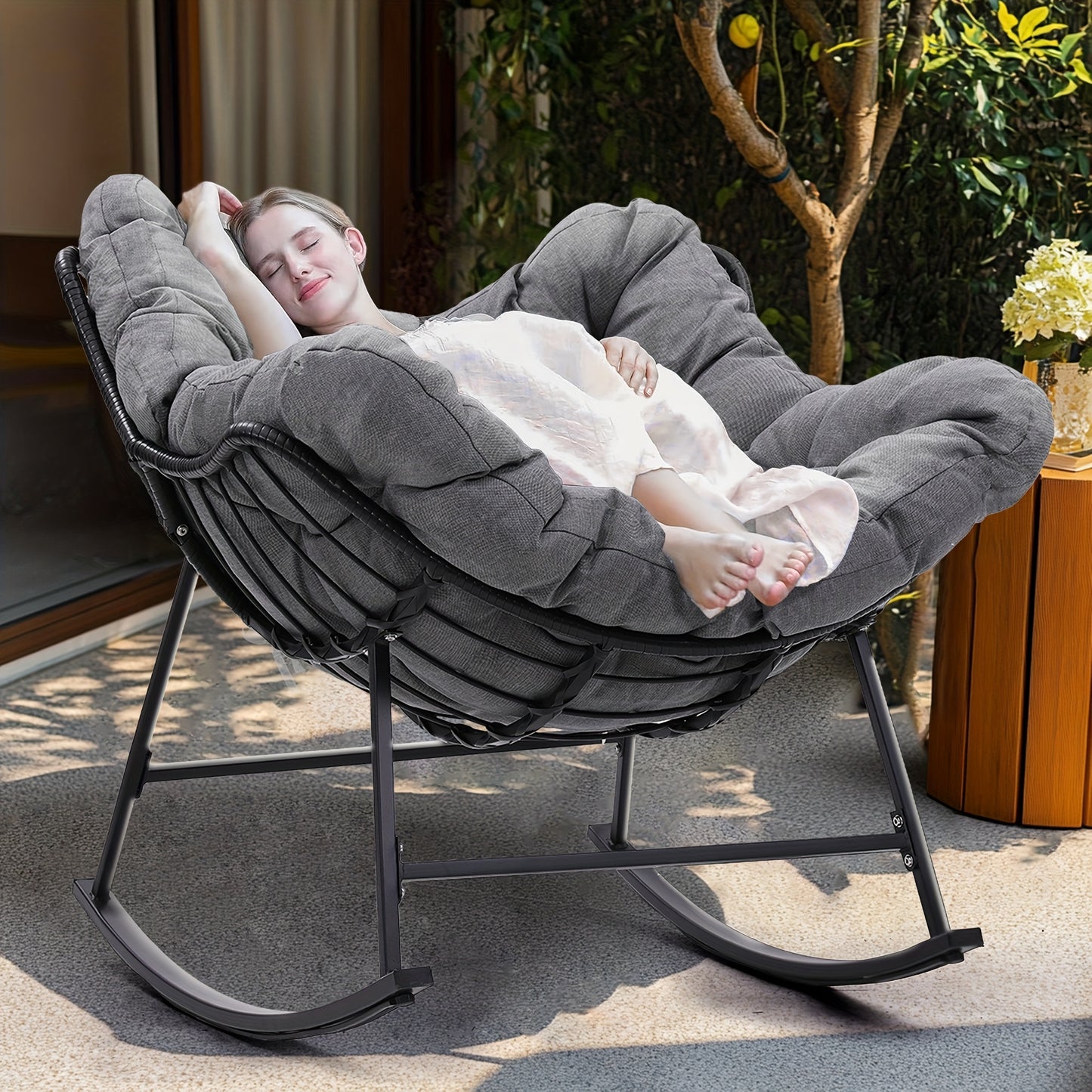 KROFEM Modern Egg Style Papasan Wicker Rocker Cushion