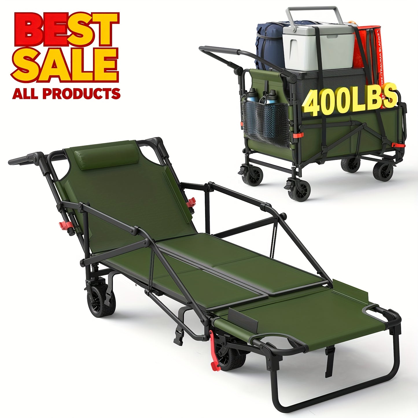 Two In One Folding Wagon Beach Chair All Terrain Grocery