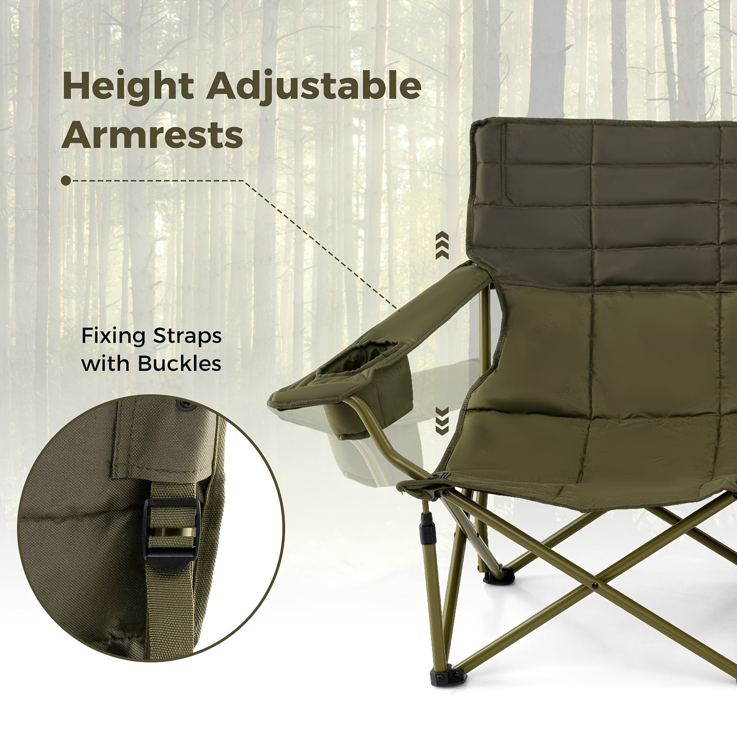 Heavy-Duty Folding Camping Chair for Three with Cup Holders