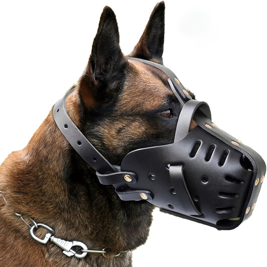 Comfortable Adjustable Faux Leather Dog Muzzle for Training