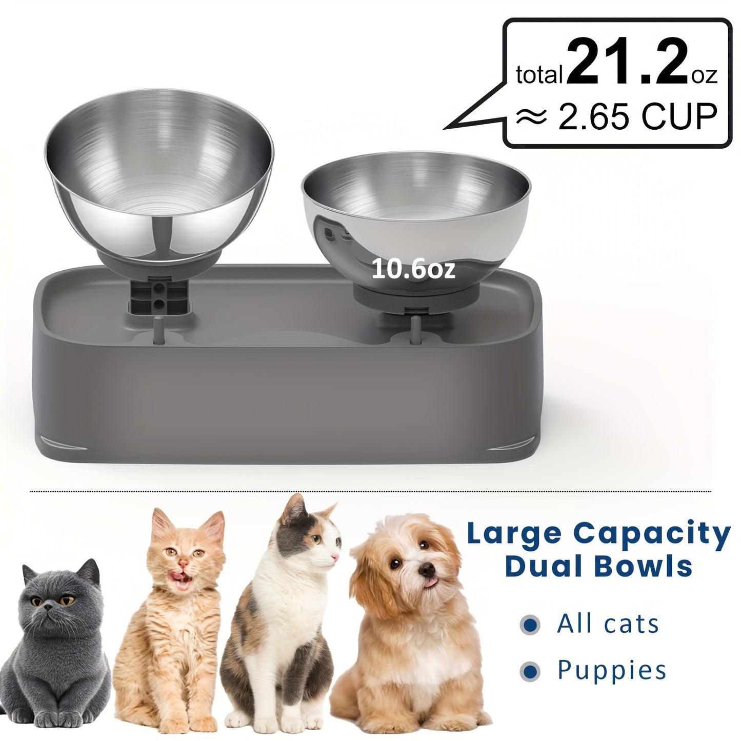 Raised Cat Bowl Adjustable Height And Tilt Stainless Steel