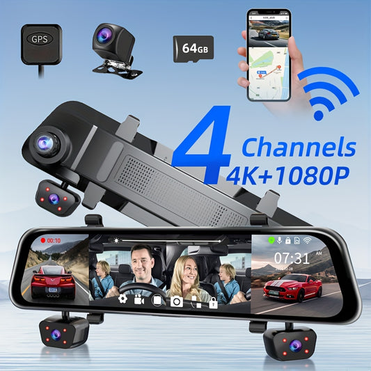 4K Dash Cam Car DVR Mirror Touch Screen Night Vision
