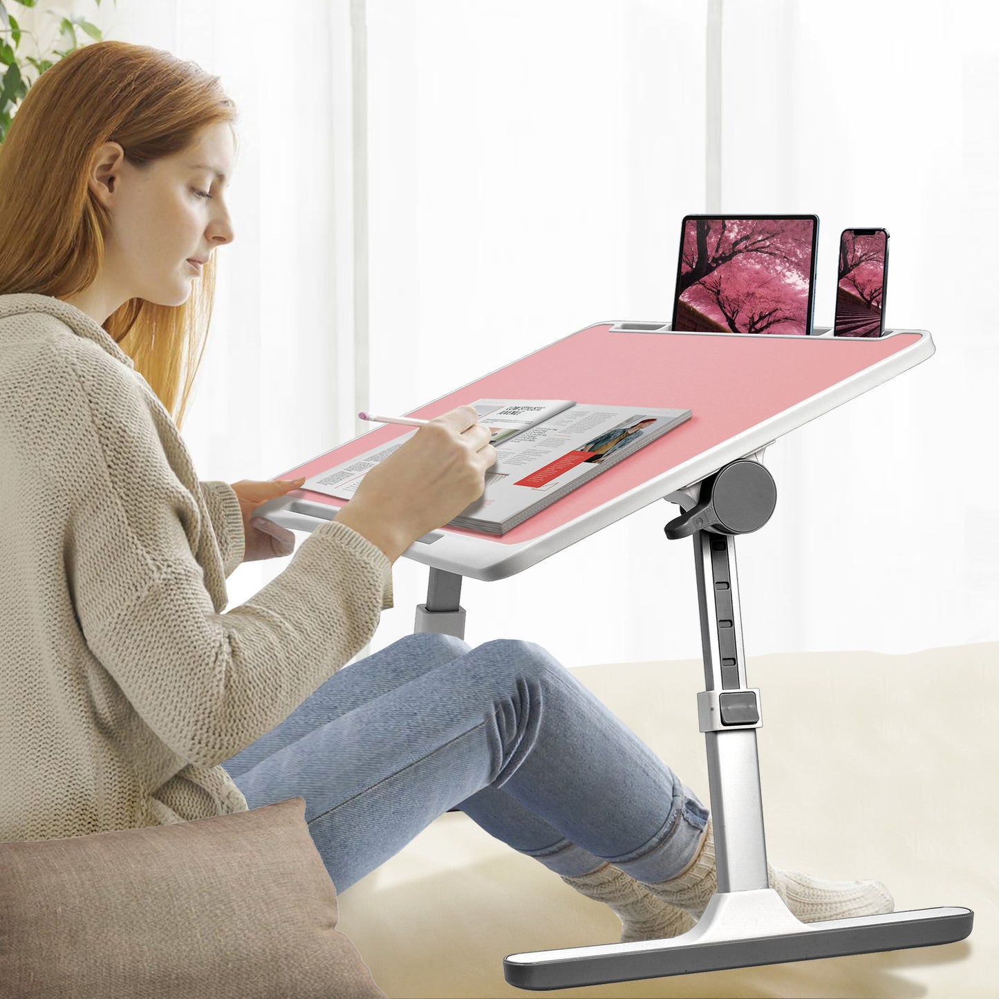 FWPP Adjustable Laptop Lap Desk Stand For Bed USB Light