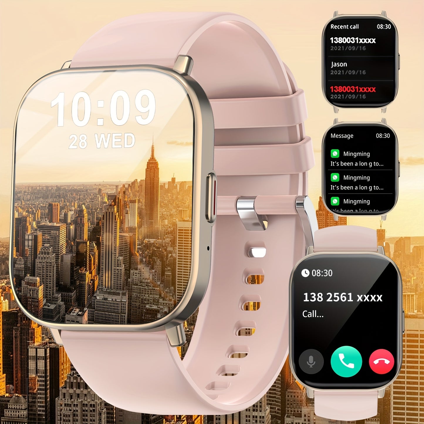 Elegant Pink Silicone Smartwatch With Touch Screen And Notifications