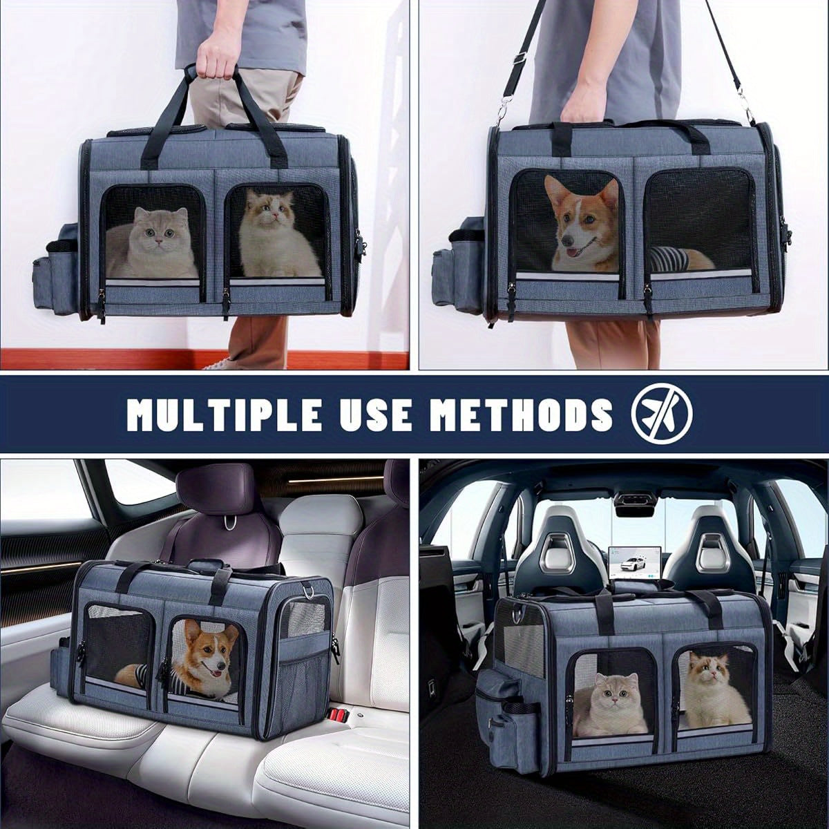 Foldable Double Cat Carrier For Outdoor Travel