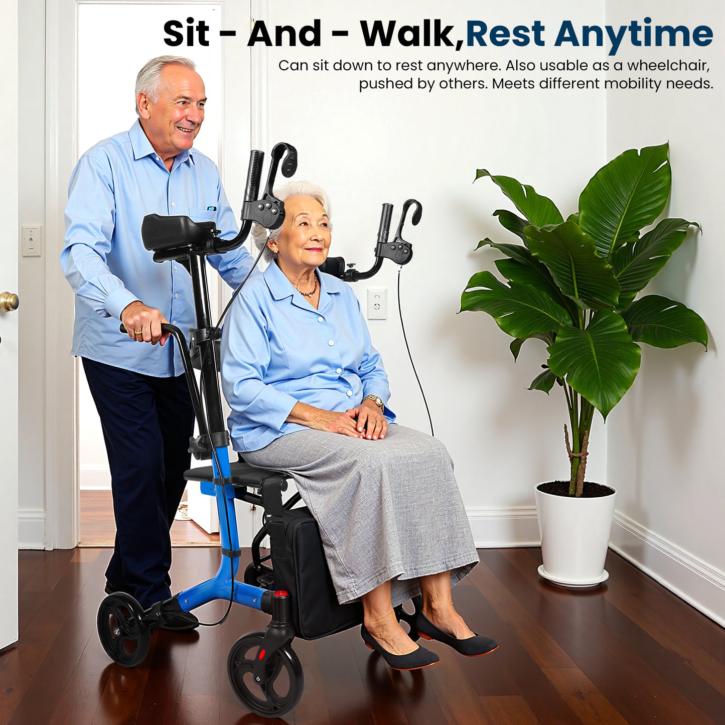 Foldable Rollator Walker Seat For Seniors Adjustable Handles