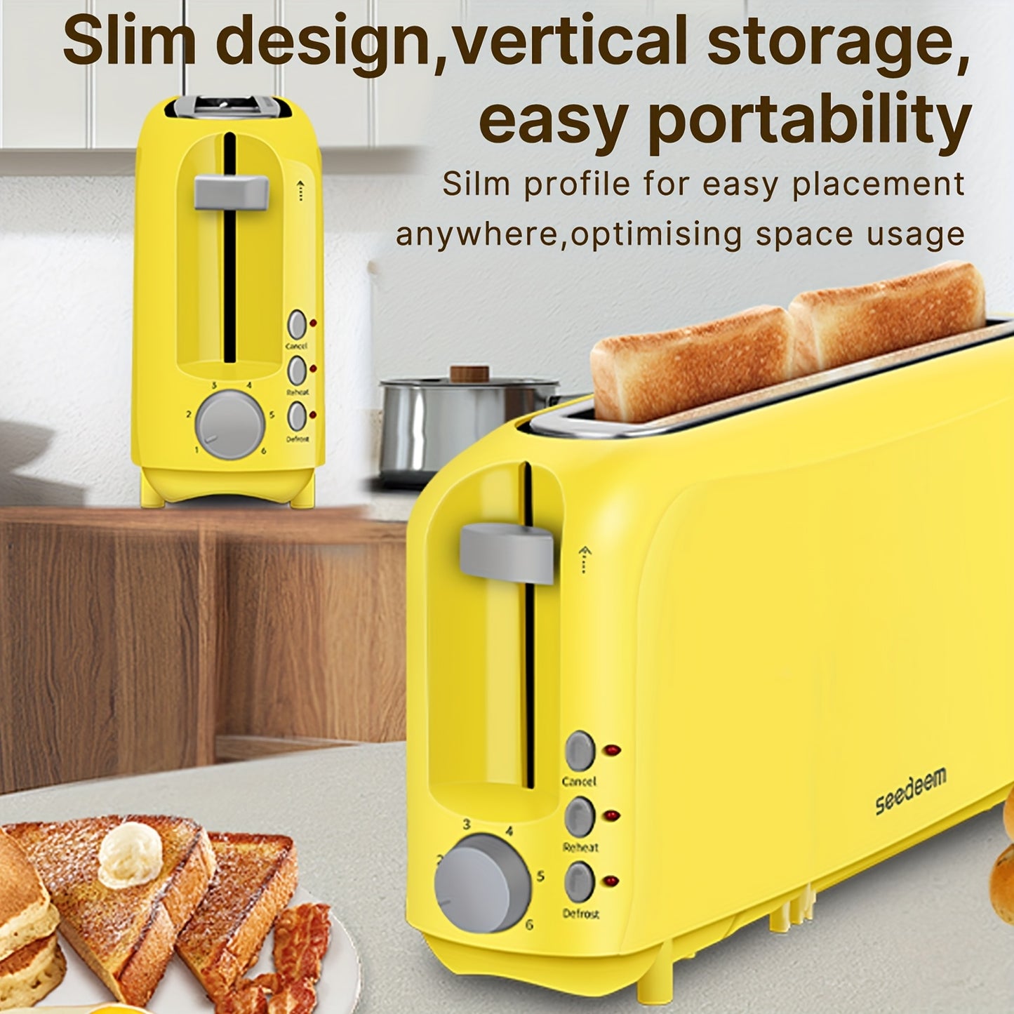 Slim Toaster With 6 Setting Shade Control Removable Tray