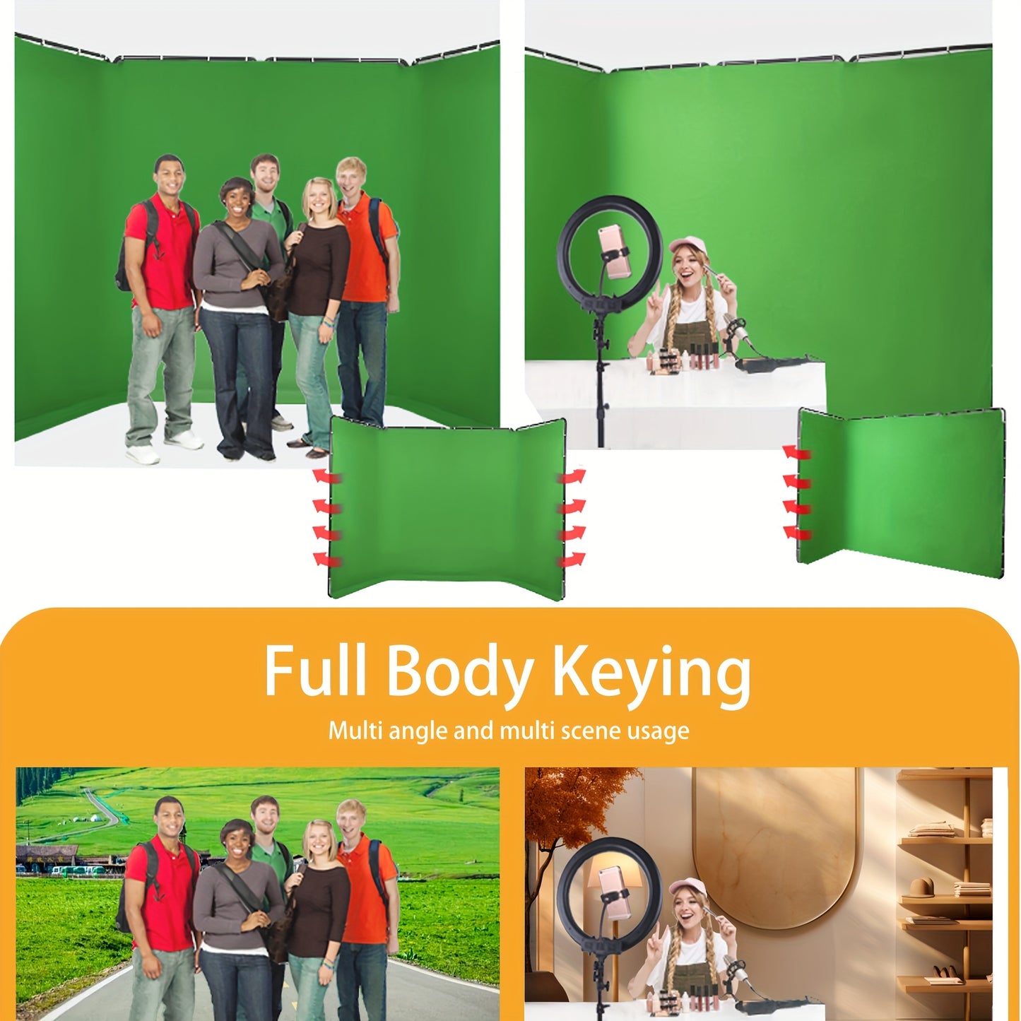 Collapsible Green Screen Backdrop Kit For Photography And Video