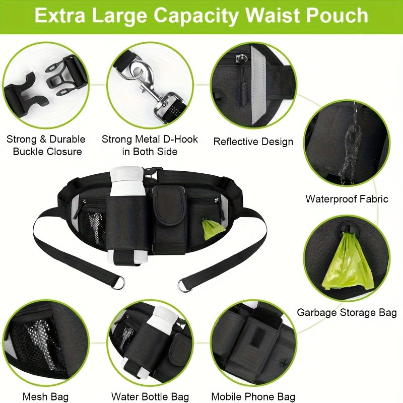 Reflective Dual Dog Leash with Retractable Waist Bag Design