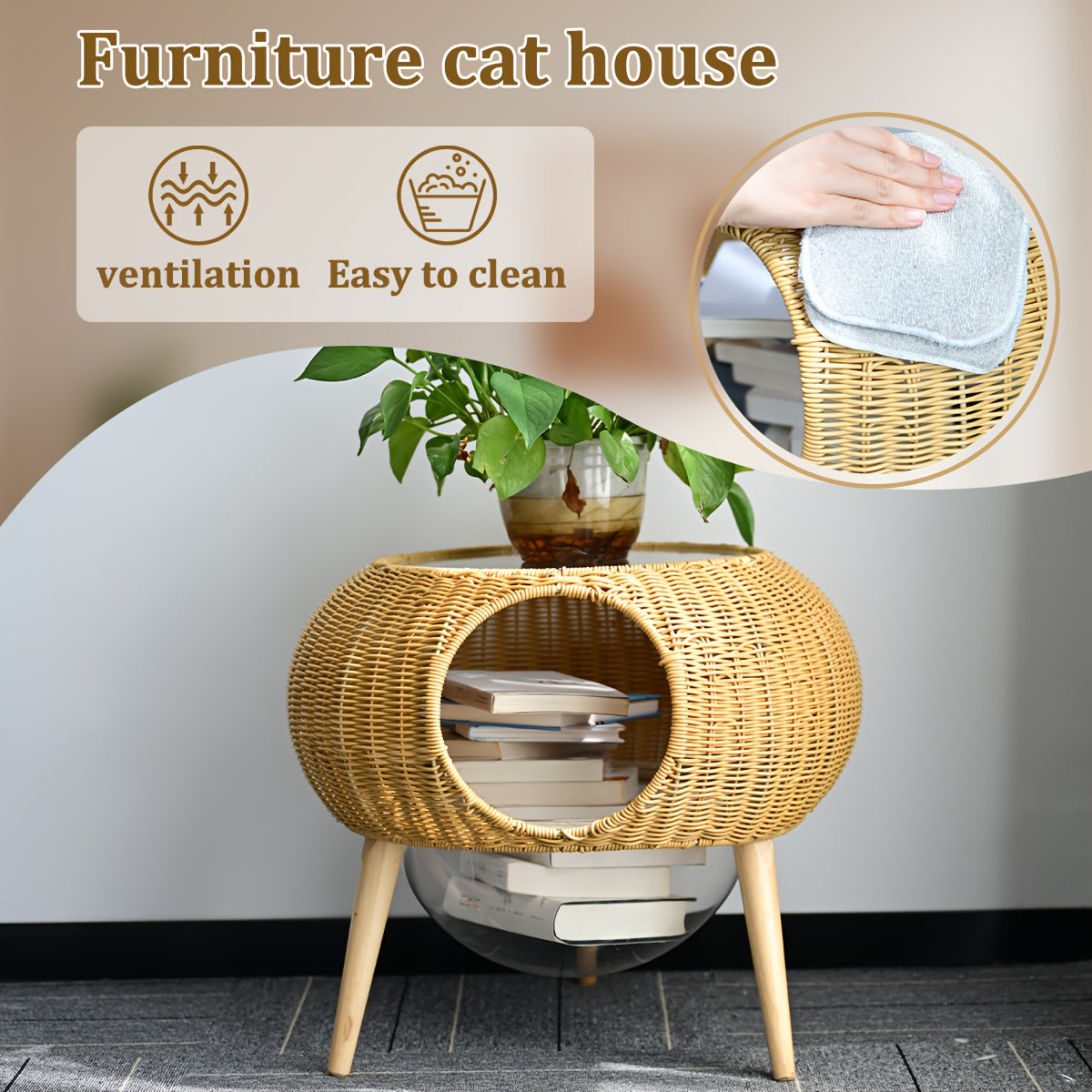 Transparent Space Capsule Cat Hammock With Storage Table