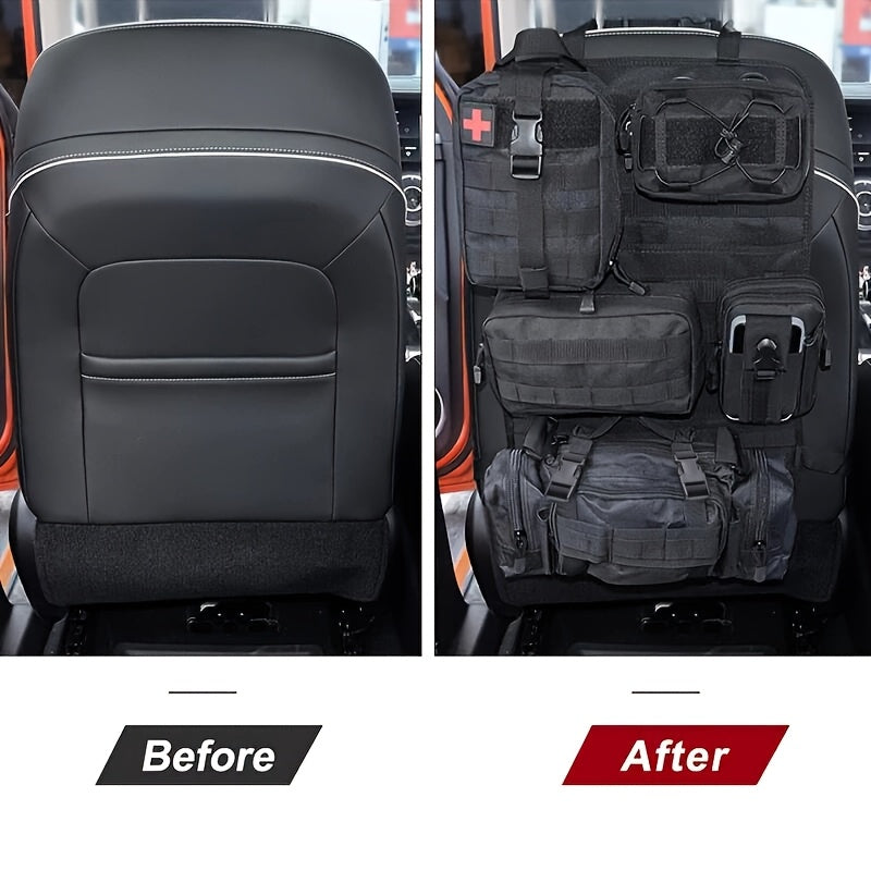 Tactical Car Seat Back Organizer with Detachable Molle Pouches