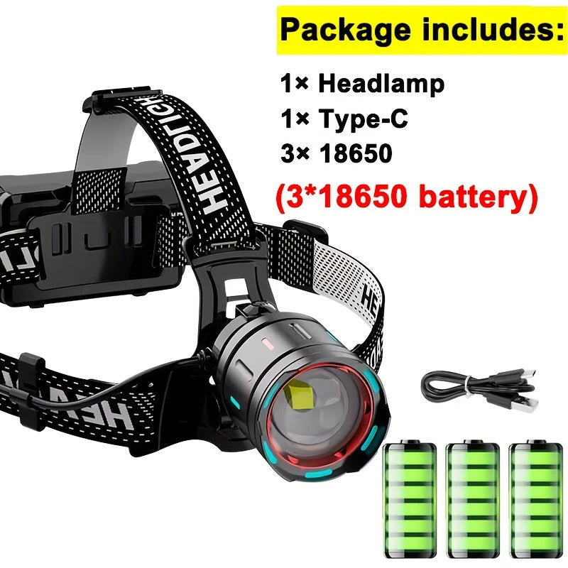 High Brightness LED Headlamp 5000 Lumen Rechargeable 3 Modes
