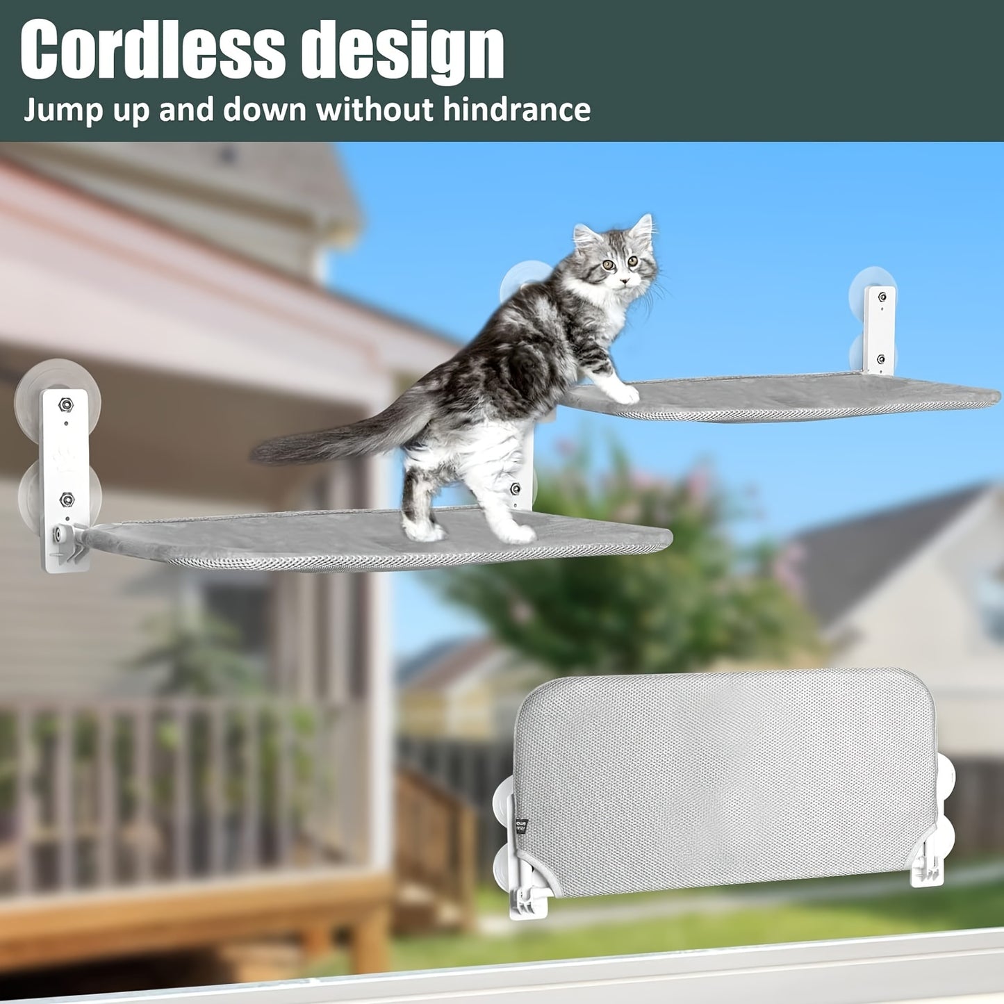 Foldable Cat Window Perch With Iron Frame And Suction Cups