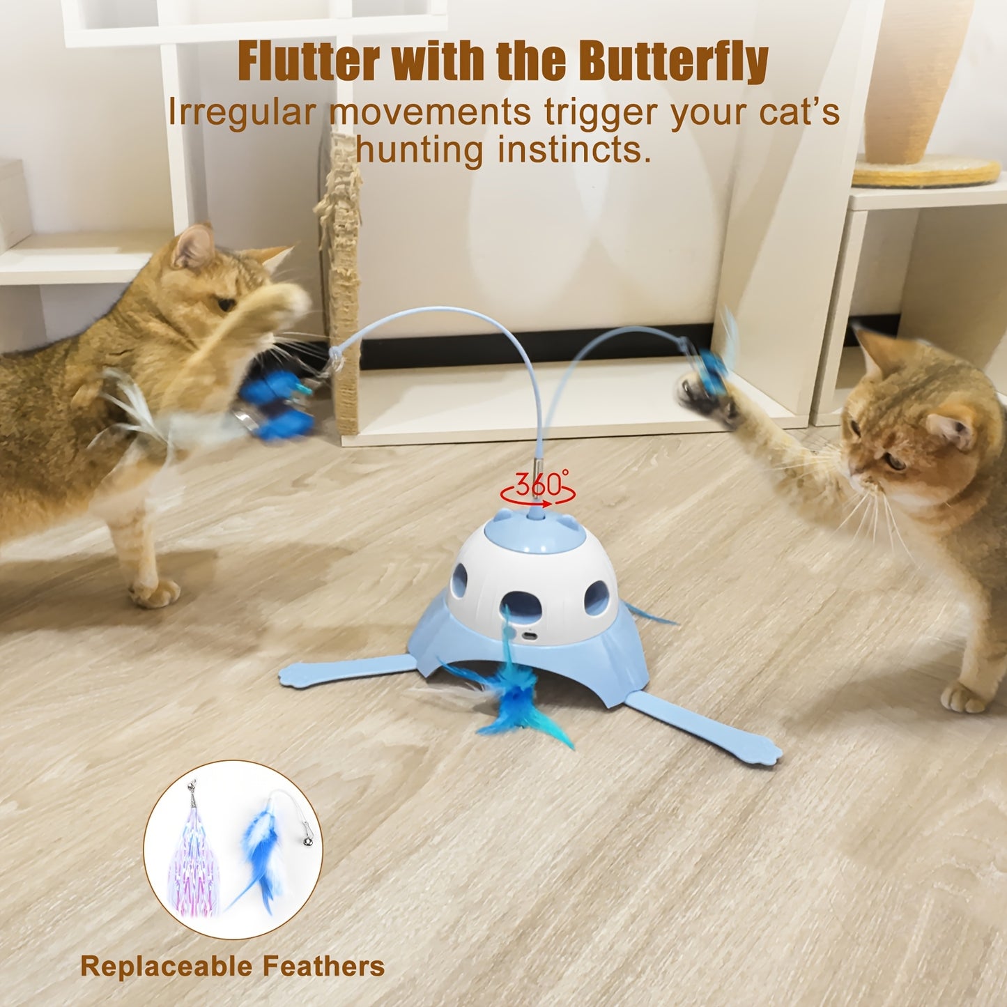 Indoor Interactive Cat Toy 3 In 1 Rotating Wand Feather