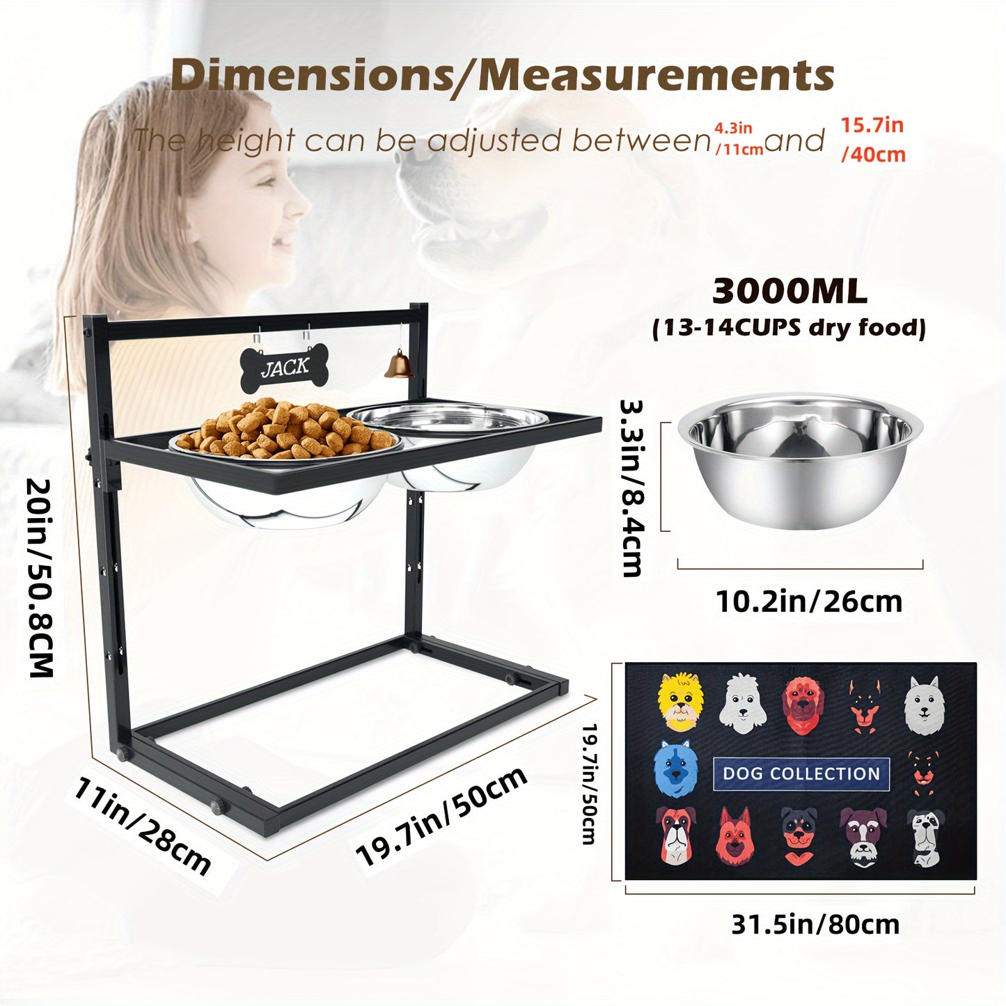 Elevated Dog Bowl Stand Mat For Large Breeds Adjustable