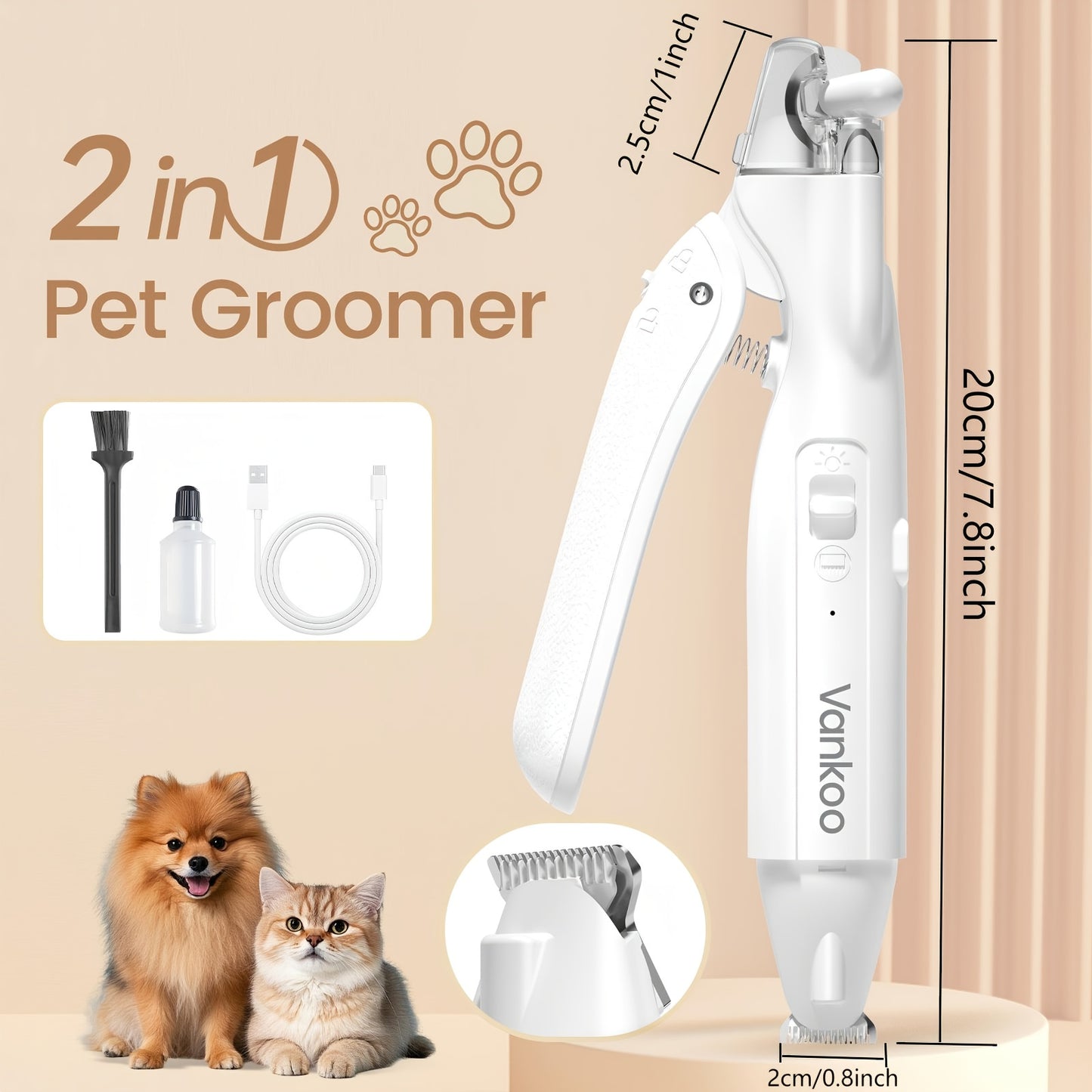 2 In 1 Dog And Cat Paw Nail Trimmer Portable With LED Light