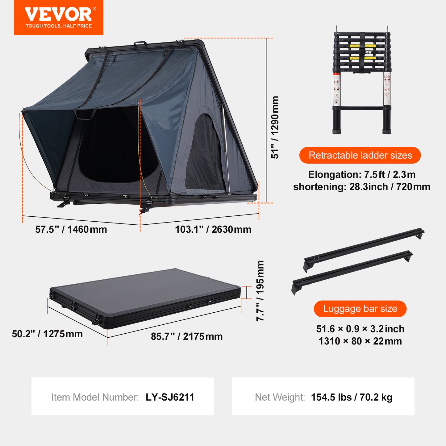 VEVOR Rooftop Tent Hard Shell For Jeep SUV Truck Adventures