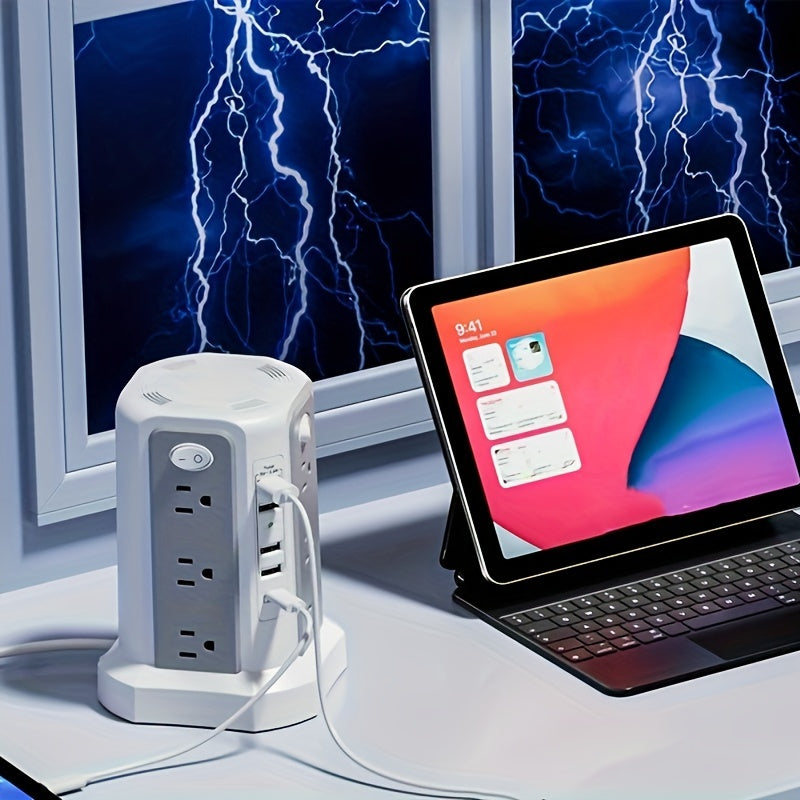 Angled 12 Outlets Power Strip Tower USB C PD Ports