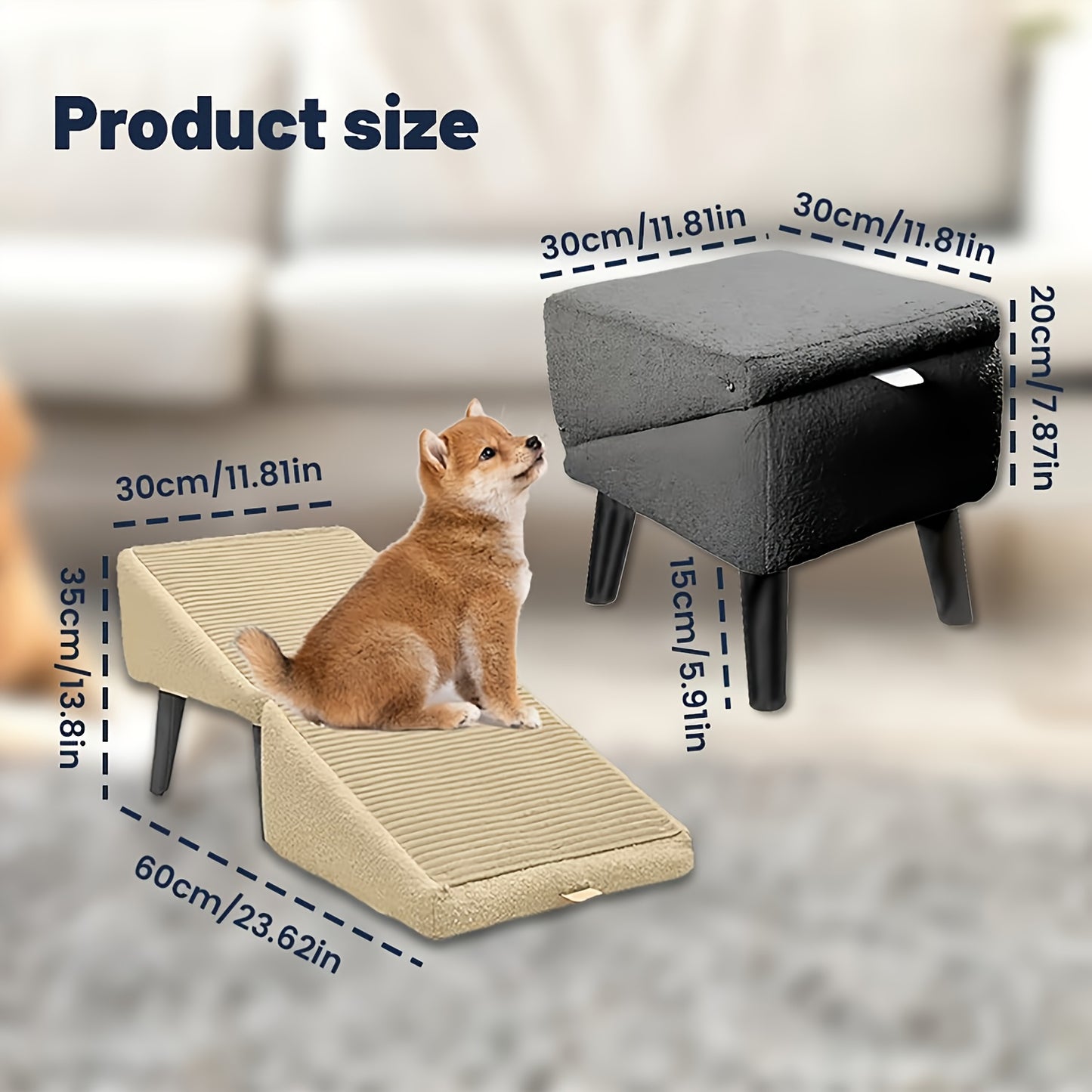 Foldable Pet Ramp And Stairs With Cushioned Surface