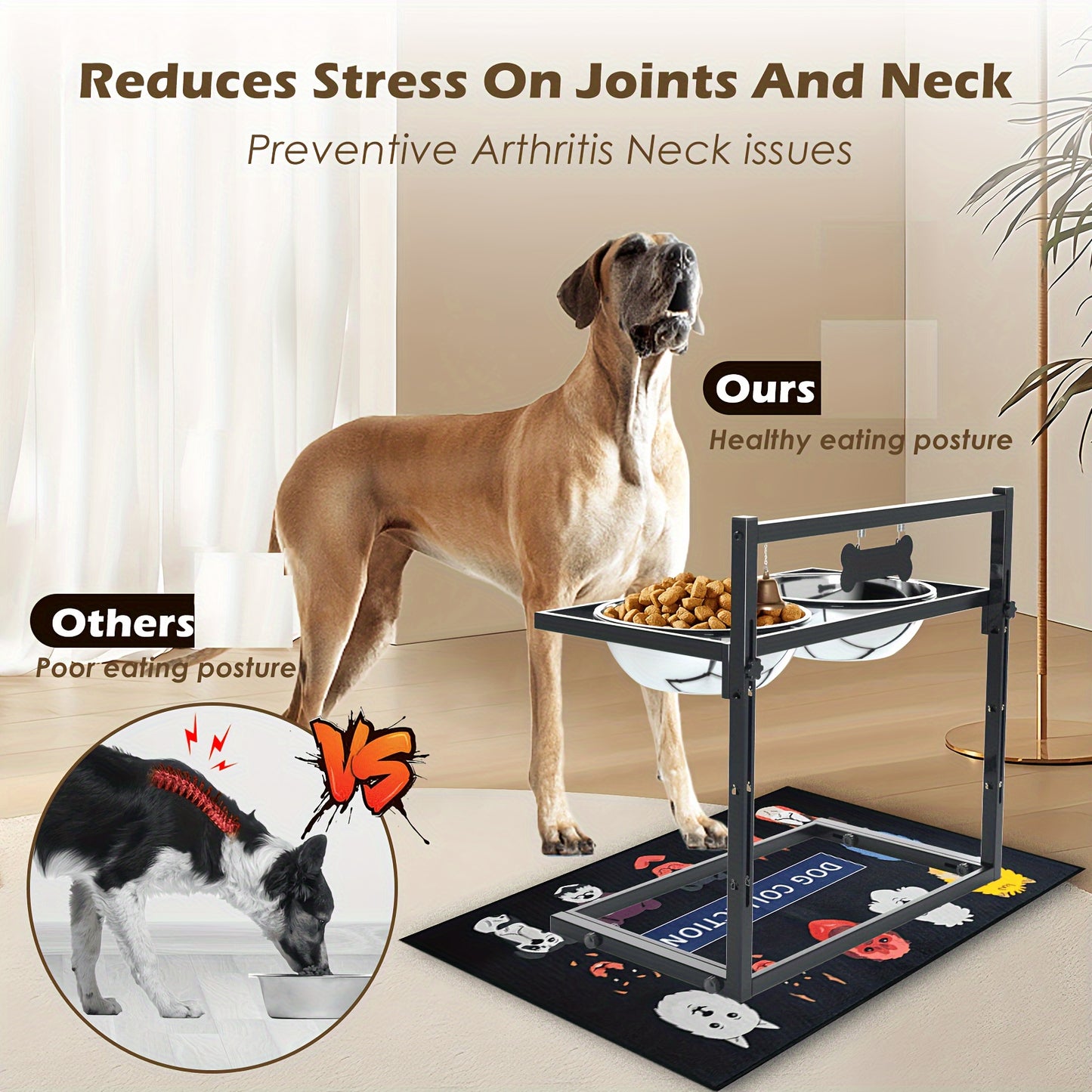 Elevated Dog Bowl Stand Mat For Large Breeds Adjustable