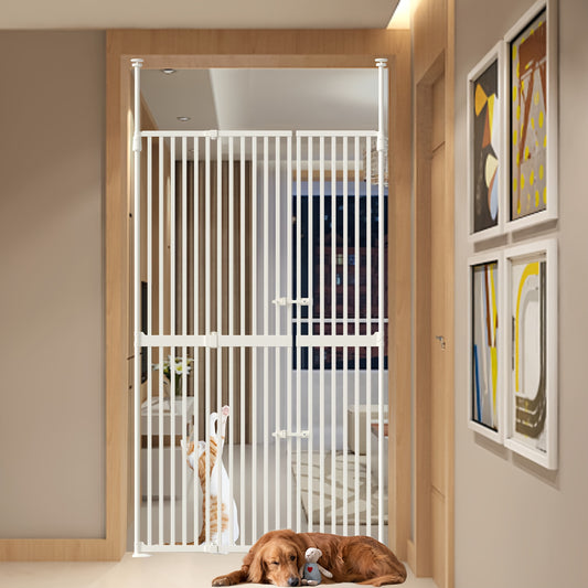 Extra Tall Cat Gate with Auto Close Double Pet Door