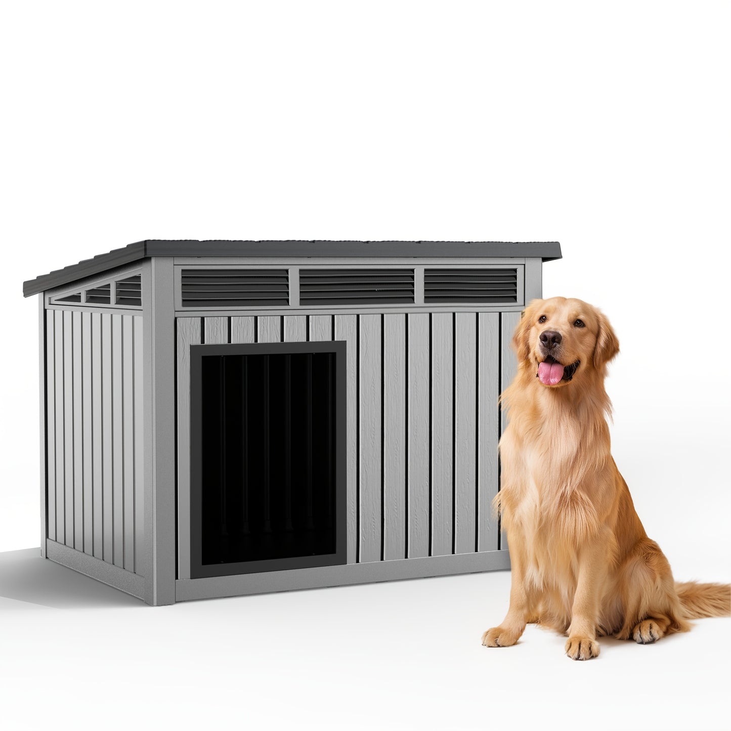 Heavy Duty Outdoor Dog Shelter With Slanted Roof Ventilated
