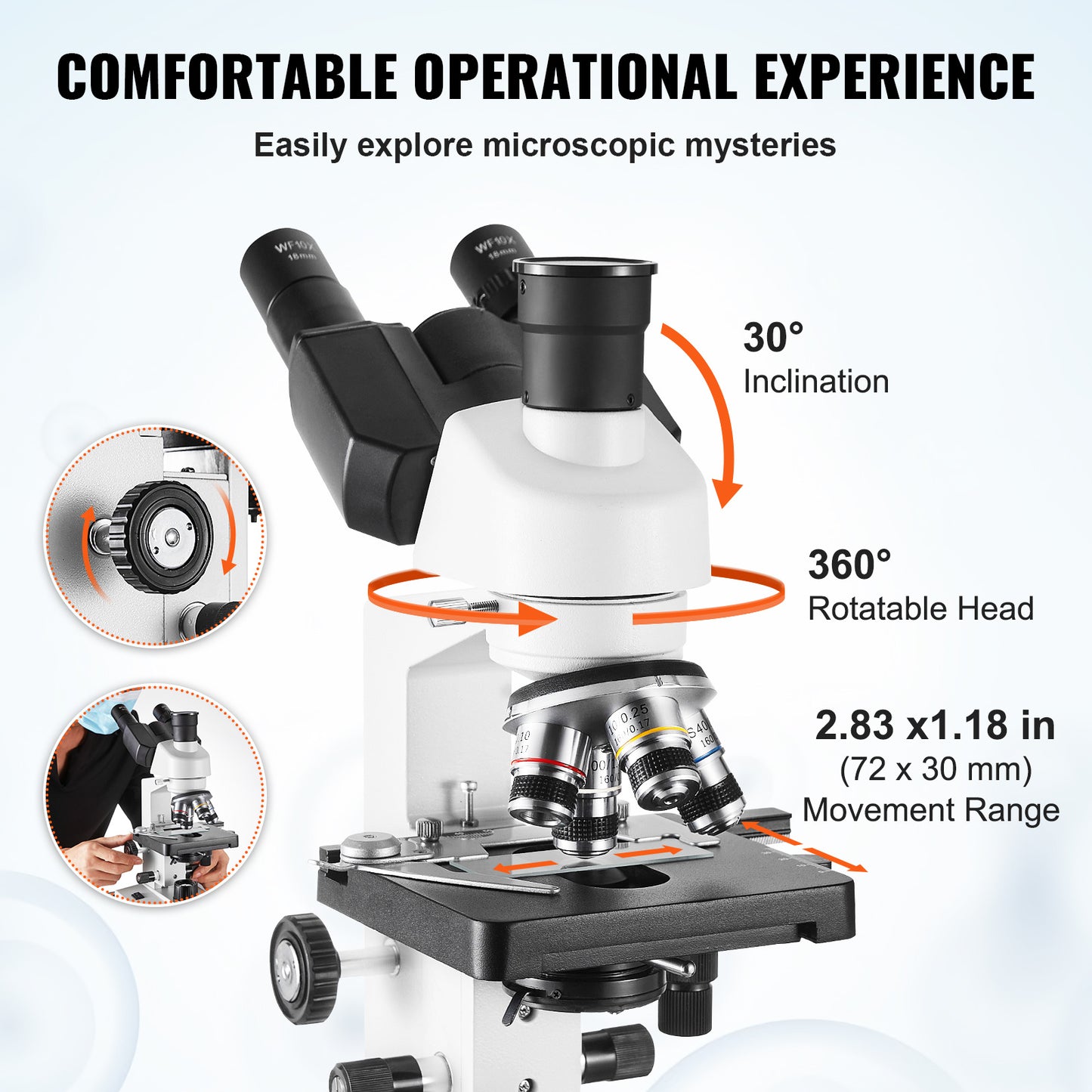 Trinocular Compound Microscope 40X 5000X LED Illumination