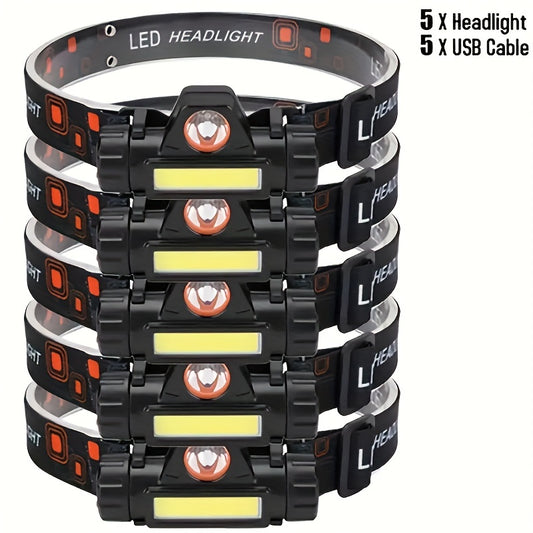 LED Headlamp USB Rechargeable Adjustable Strap For Hiking