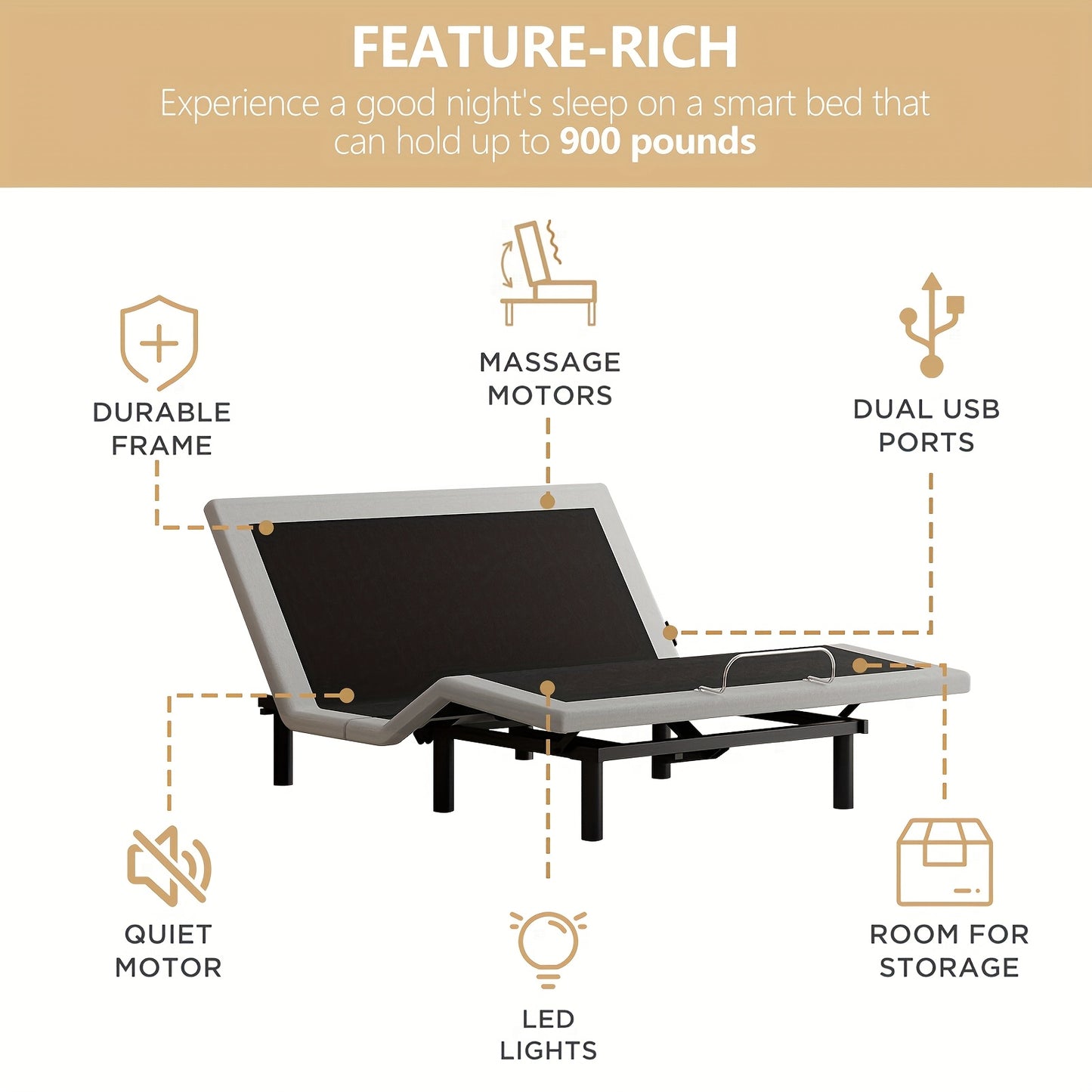 Electric Adjustable Bed Frame With Massage And Remote