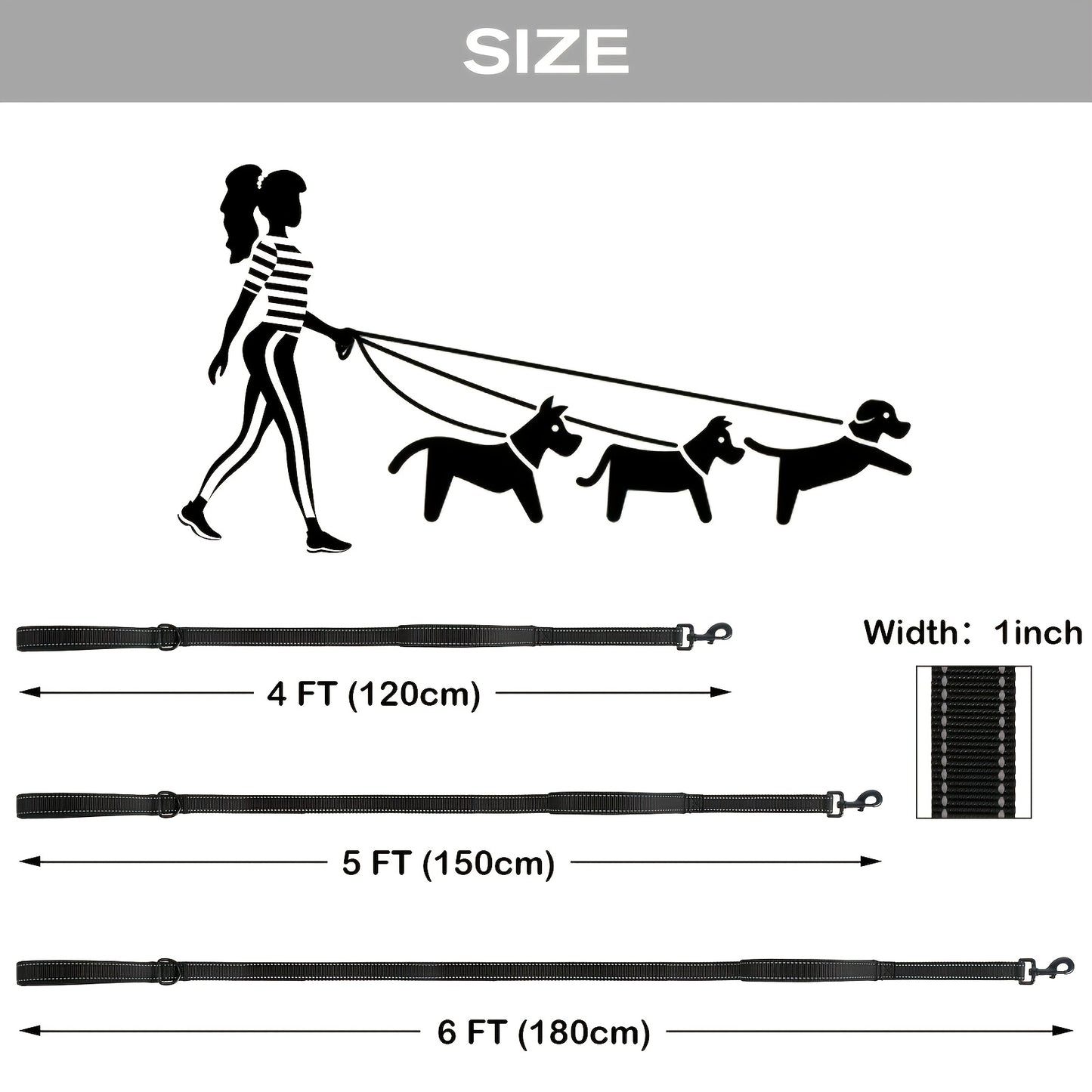 Personalized Reflective Embroidery Double Handle Dog Leash