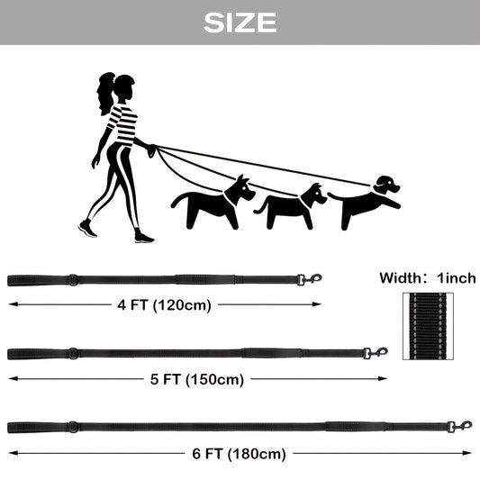 Personalized Reflective Embroidery Double Handle Dog Leash