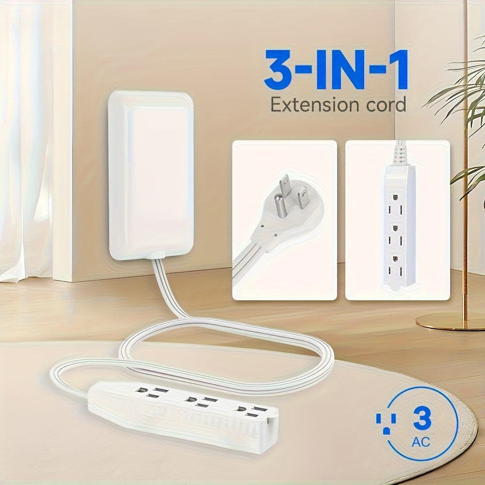 Three Outlet Power Strip With Flat Extension Cord Indoor