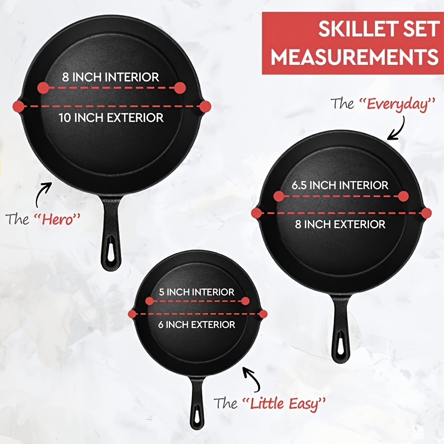 Three Piece Cast Iron Frying Pan Set For Professional Chefs