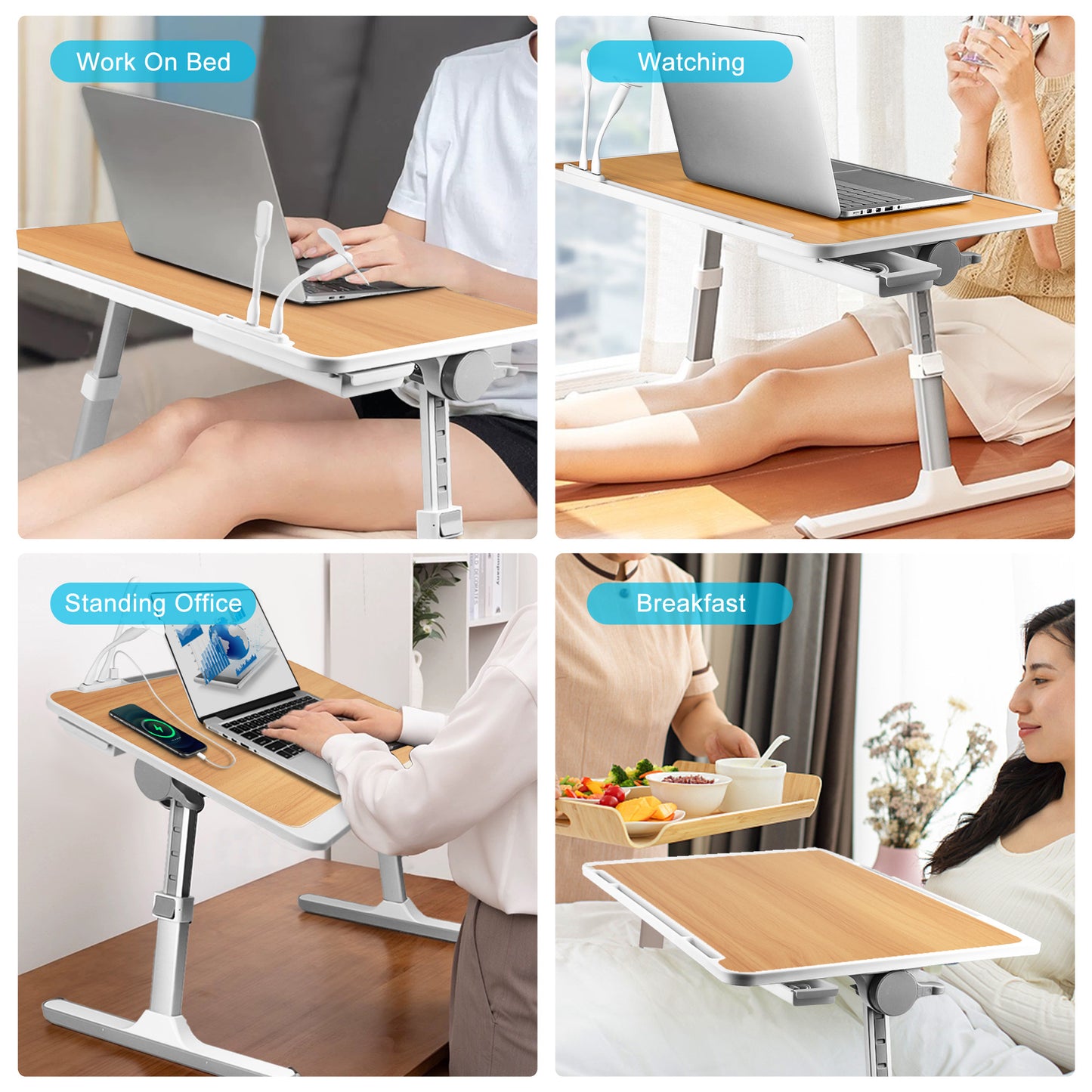 FWPP Adjustable Laptop Lap Desk Stand For Bed USB Light