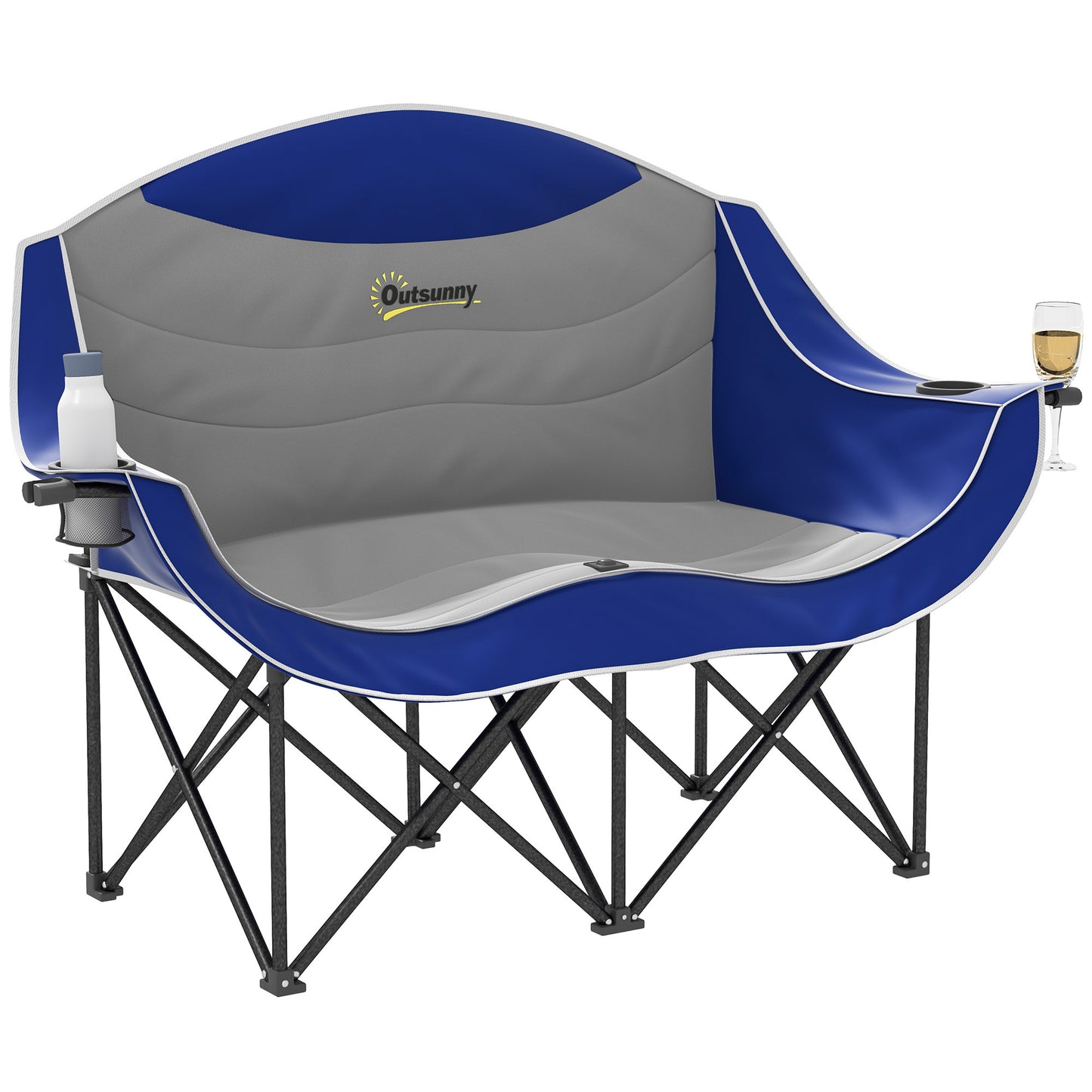 Double Padded Camping Chair for Two With Cup Holders