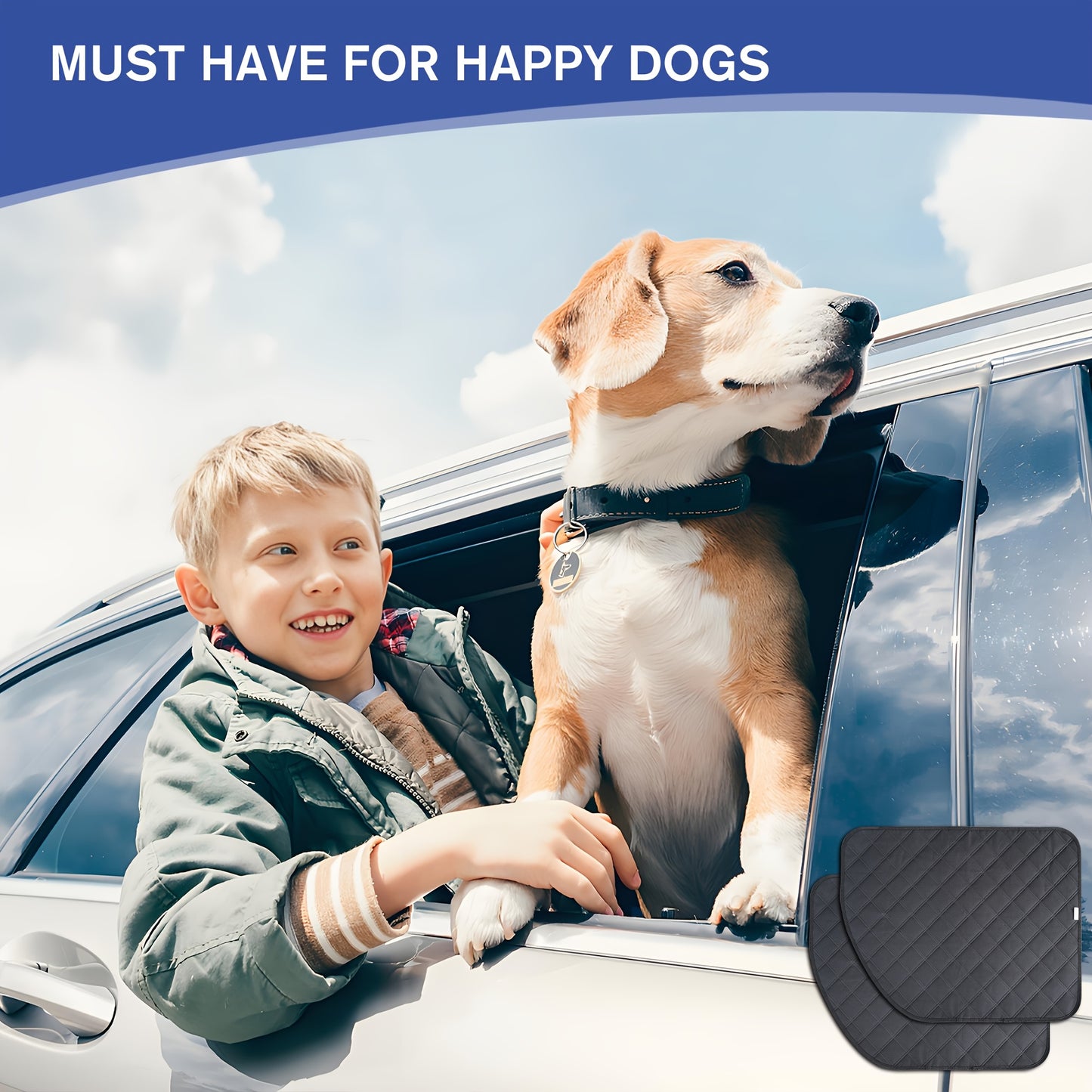 2pcs Quilted Waterproof Dog Car Door Protectors for SUVs