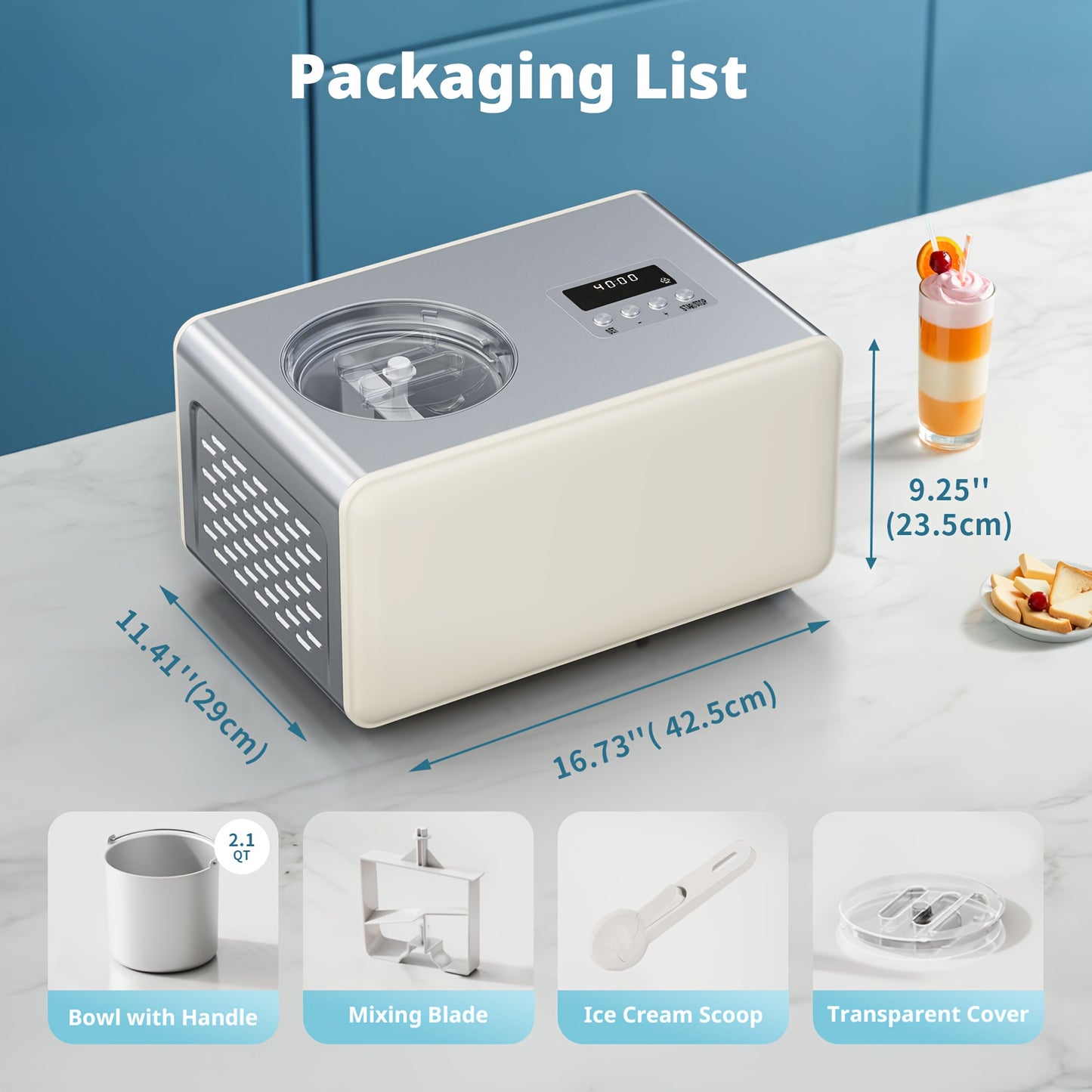 Stainless Steel Ice Cream Maker With Compressor And Timer