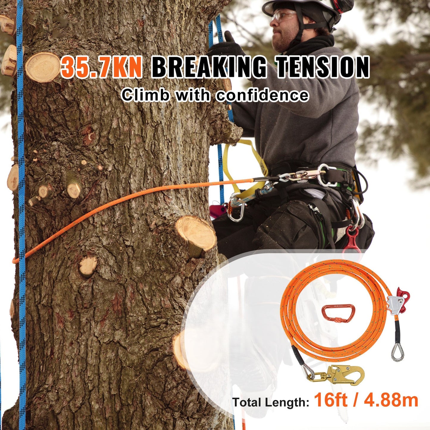 Steel Core Arborist Flipline With Snap Hook And Carabiner