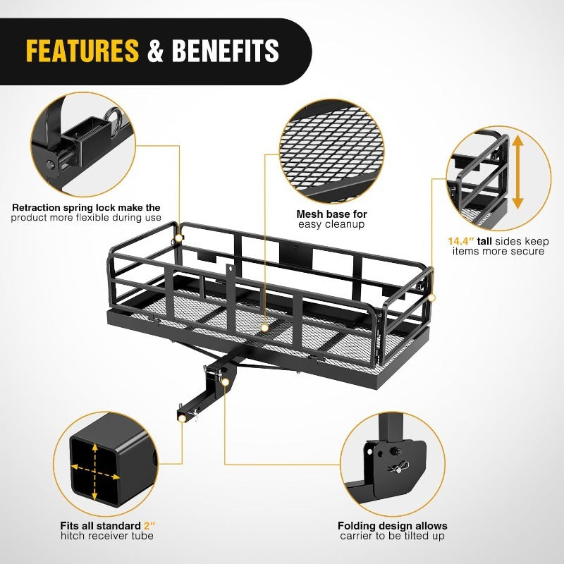 Hitch Cargo Basket for SUVs and Trucks Foldable Heavy Duty