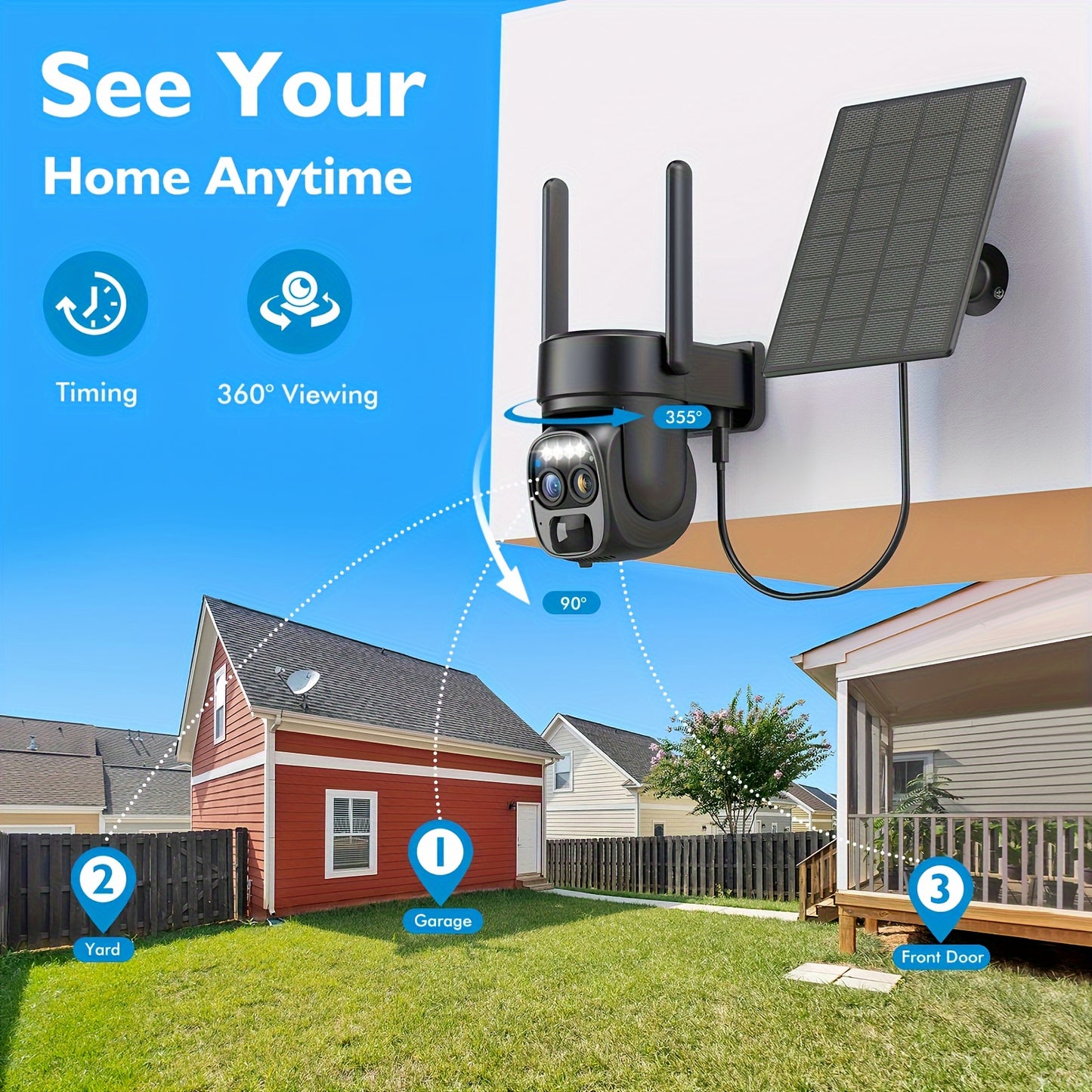 Hawkray 360 Degree Solar Powered WiFi Security Camera System