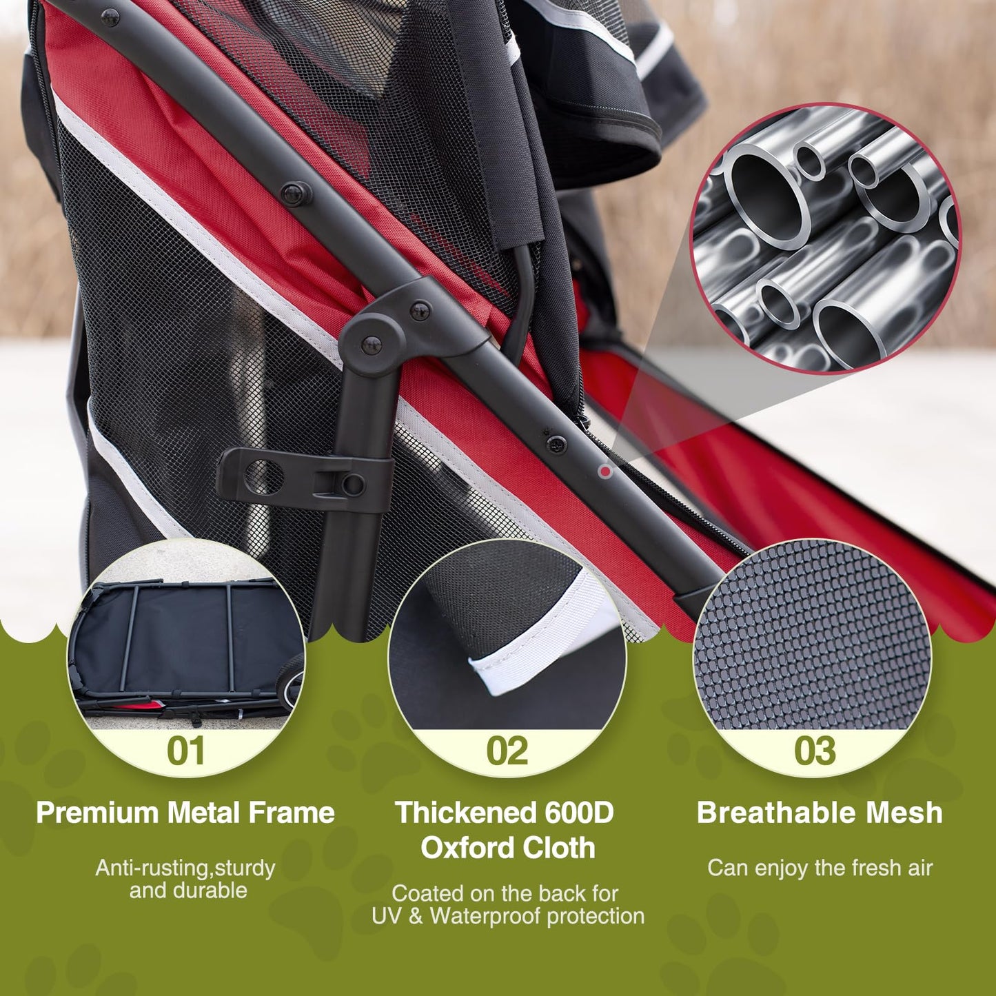 Heavy Duty Dog Carrier Stroller With Folding Wheels