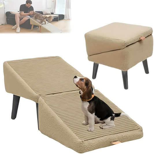 Foldable Pet Ramp And Stairs With Cushioned Surface