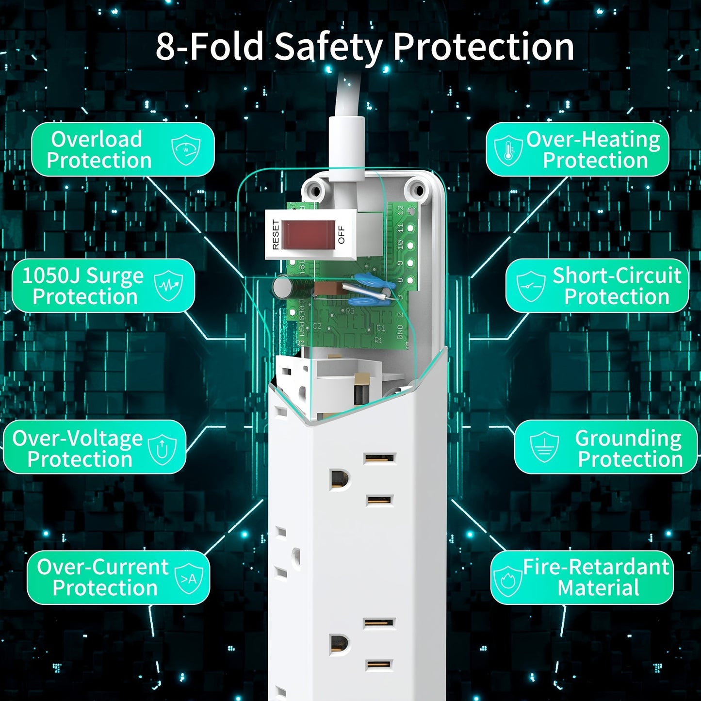 Power Strip Surge Protector With USB Ports And Mountable
