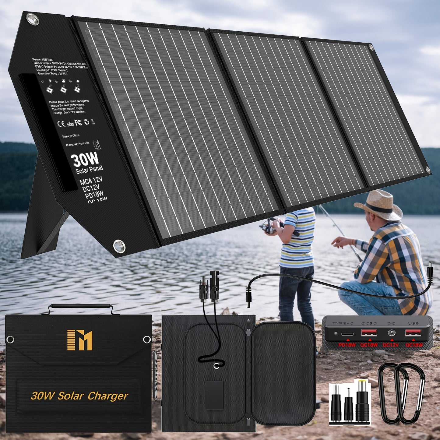 Foldable Solar Charger with Quick Charge Dual USB Ports